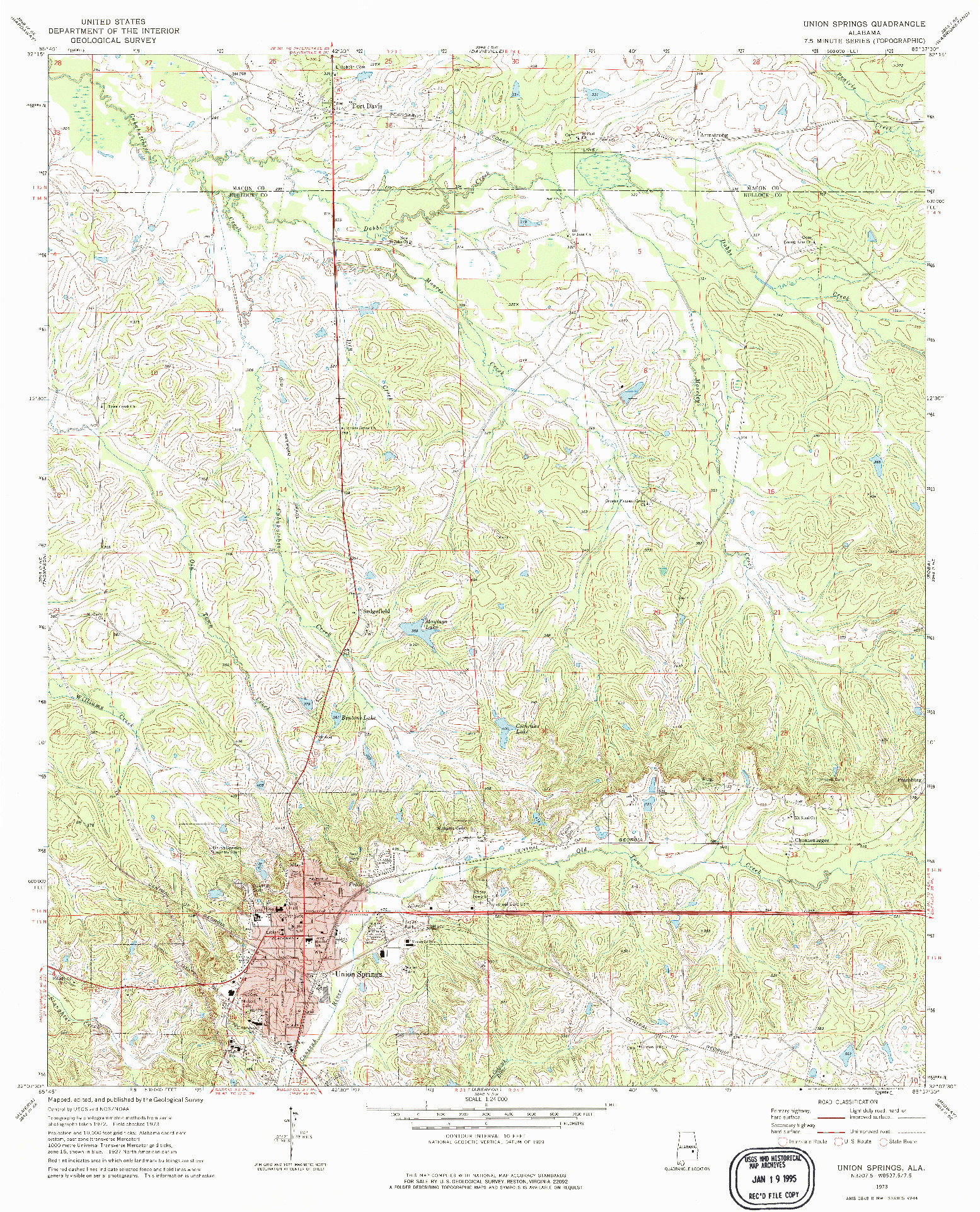 USGS 1:24000-SCALE QUADRANGLE FOR UNION SPRINGS, AL 1973