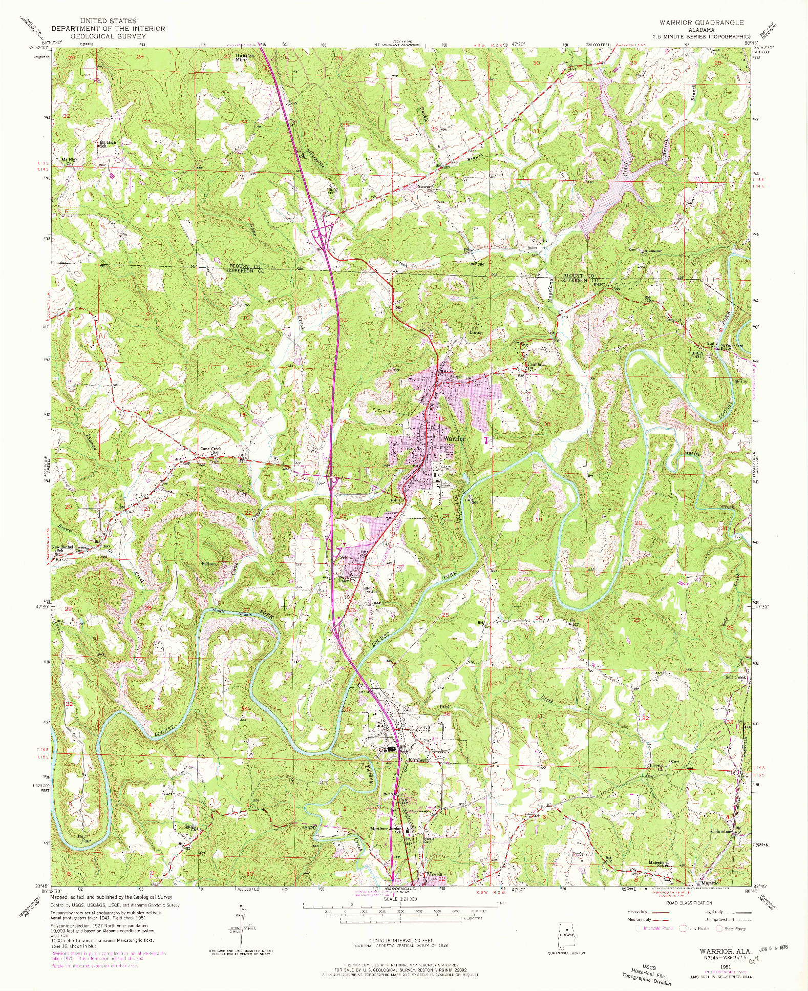 USGS 1:24000-SCALE QUADRANGLE FOR WARRIOR, AL 1951
