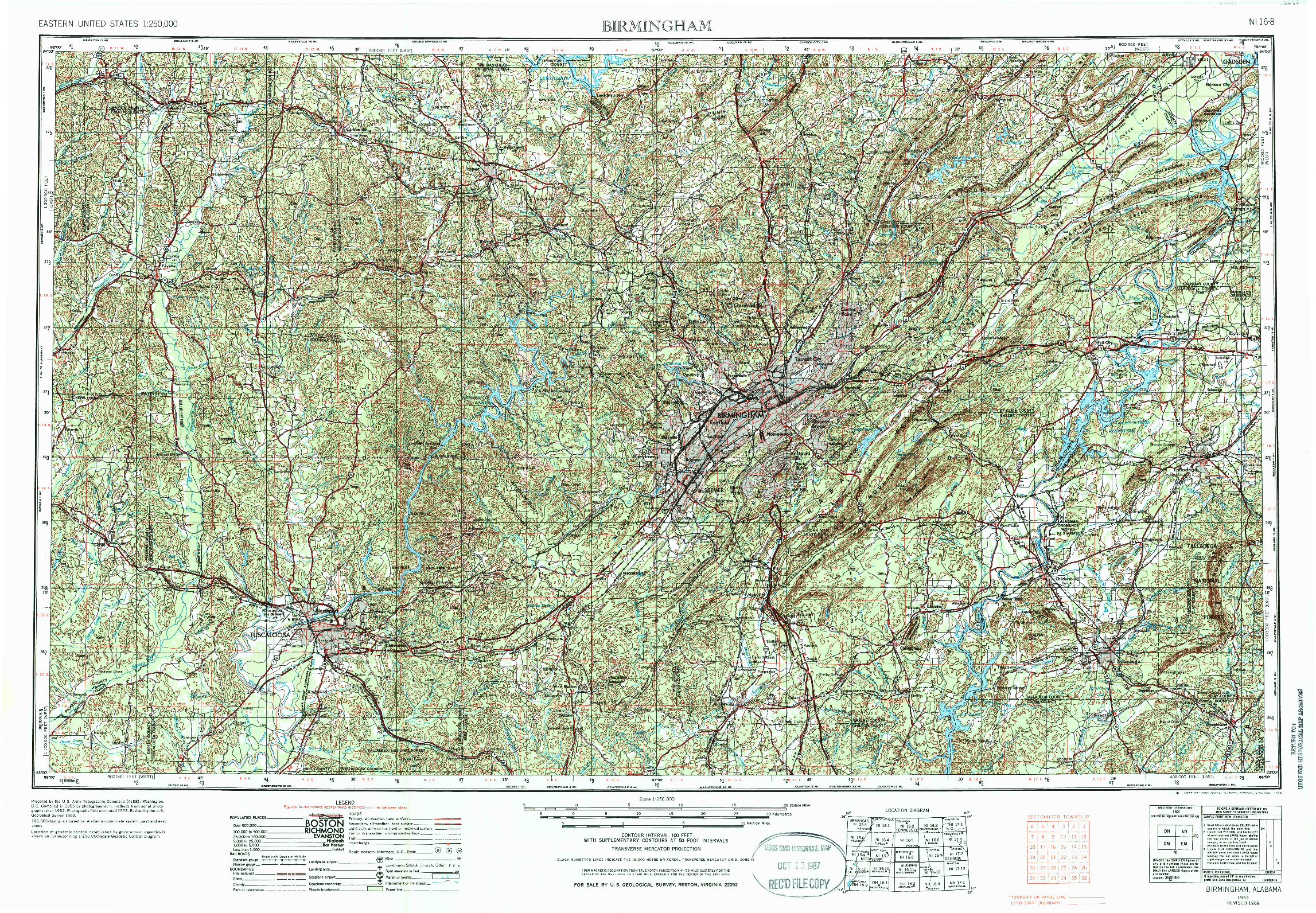 USGS 1:250000-SCALE QUADRANGLE FOR BIRMINGHAM, AL 1953