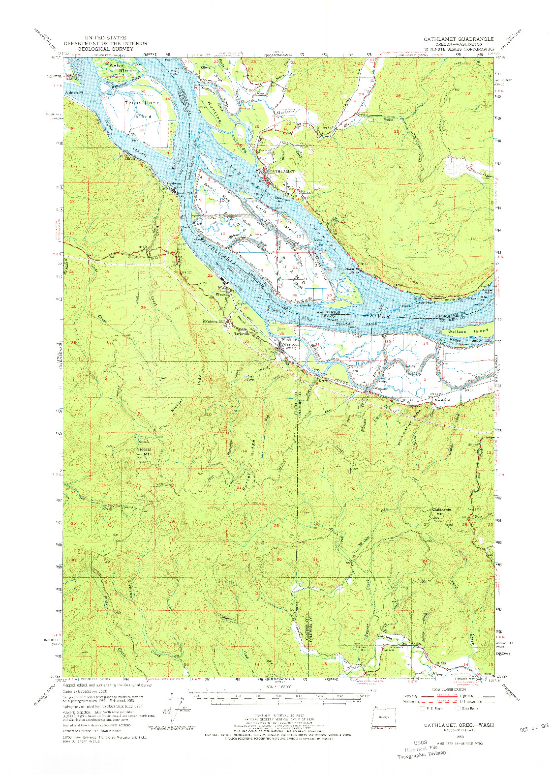 USGS 1:62500-SCALE QUADRANGLE FOR CATHLAMET, OR 1953