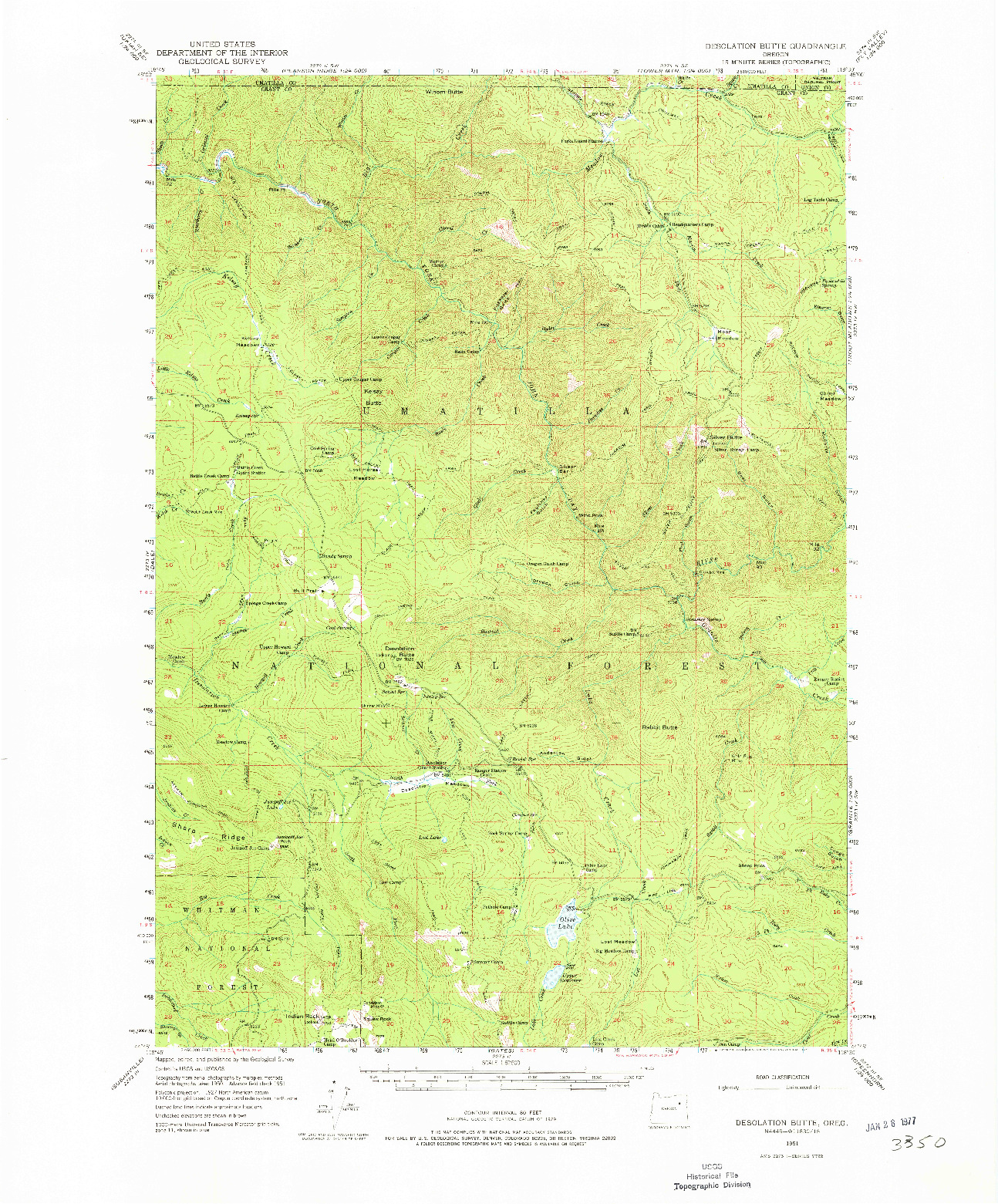 USGS 1:62500-SCALE QUADRANGLE FOR DESOLATION BUTTE, OR 1951