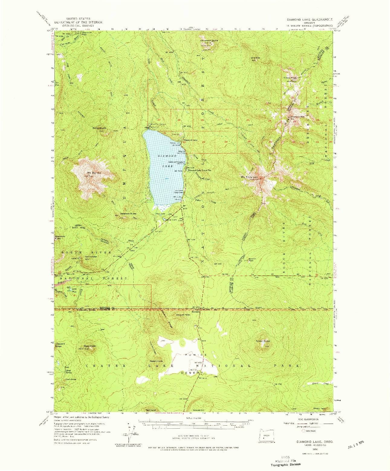 USGS 1:62500-SCALE QUADRANGLE FOR DIAMOND LAKE, OR 1956