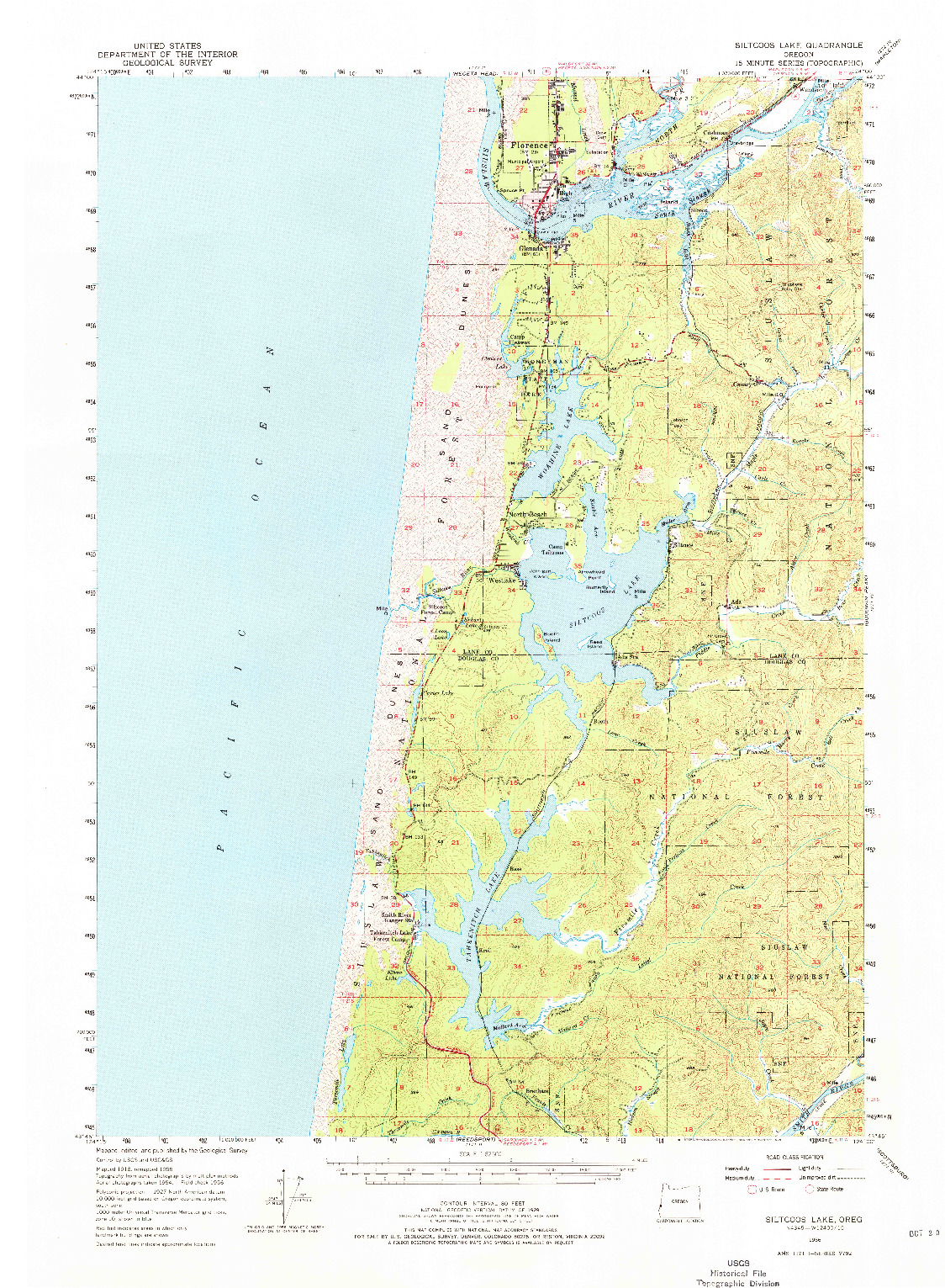 USGS 1:62500-SCALE QUADRANGLE FOR SILTCOOS LAKE, OR 1956