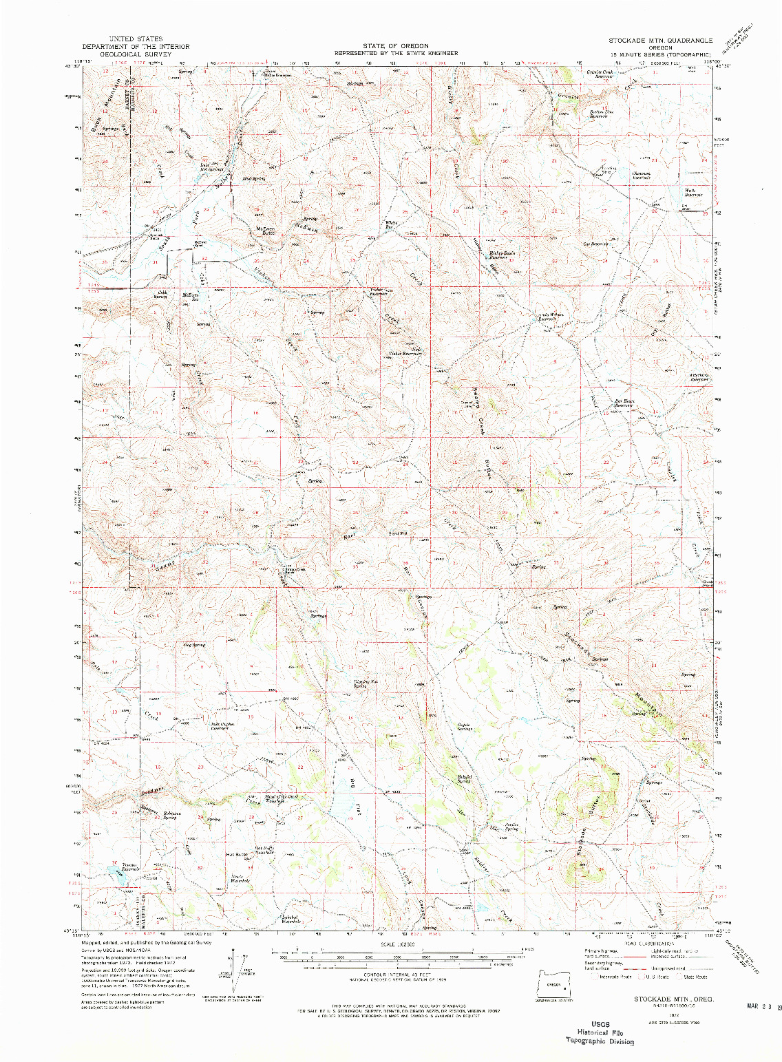 USGS 1:62500-SCALE QUADRANGLE FOR STOCKADE MTN, OR 1972