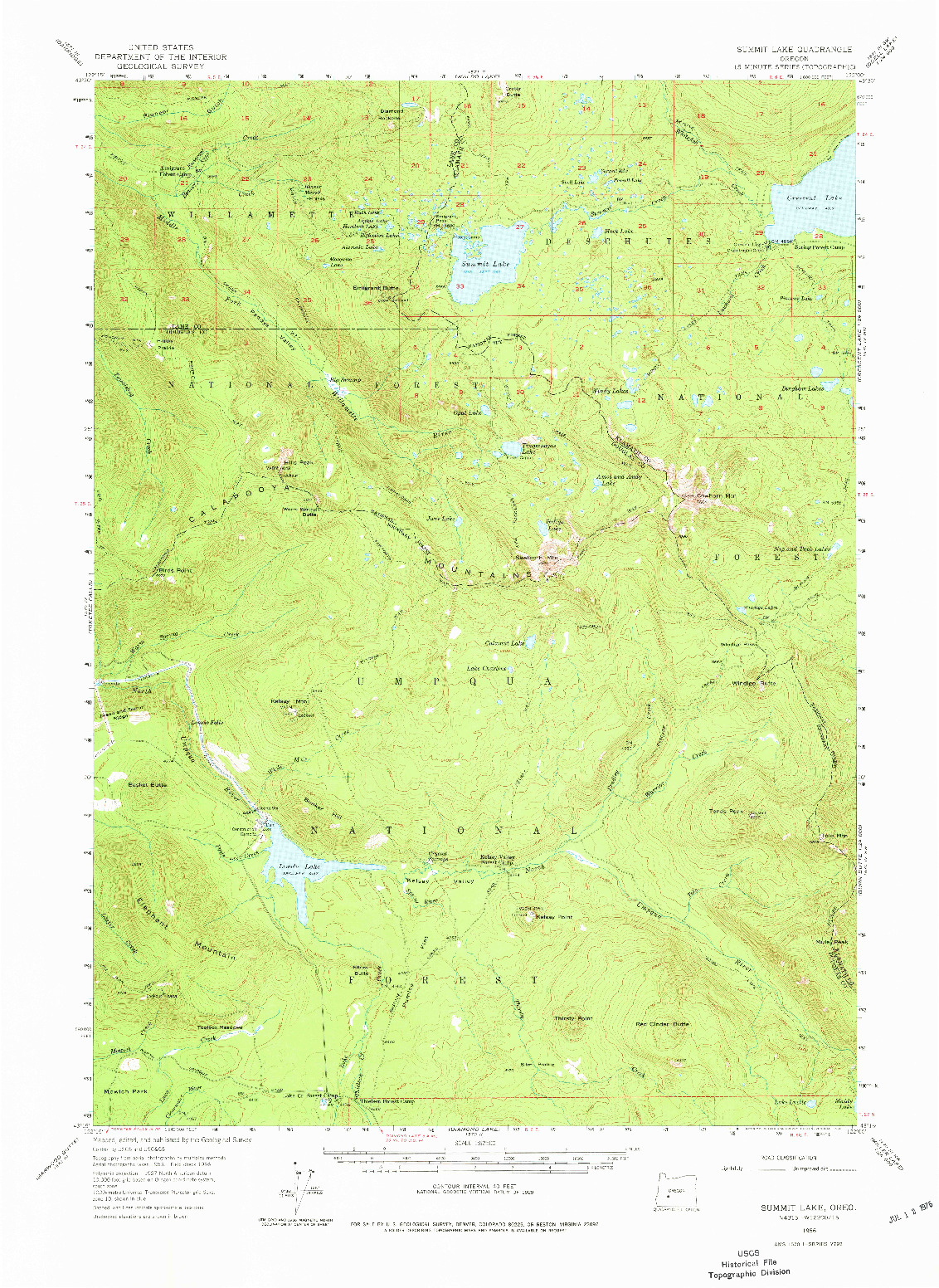 USGS 1:62500-SCALE QUADRANGLE FOR SUMMIT LAKE, OR 1956