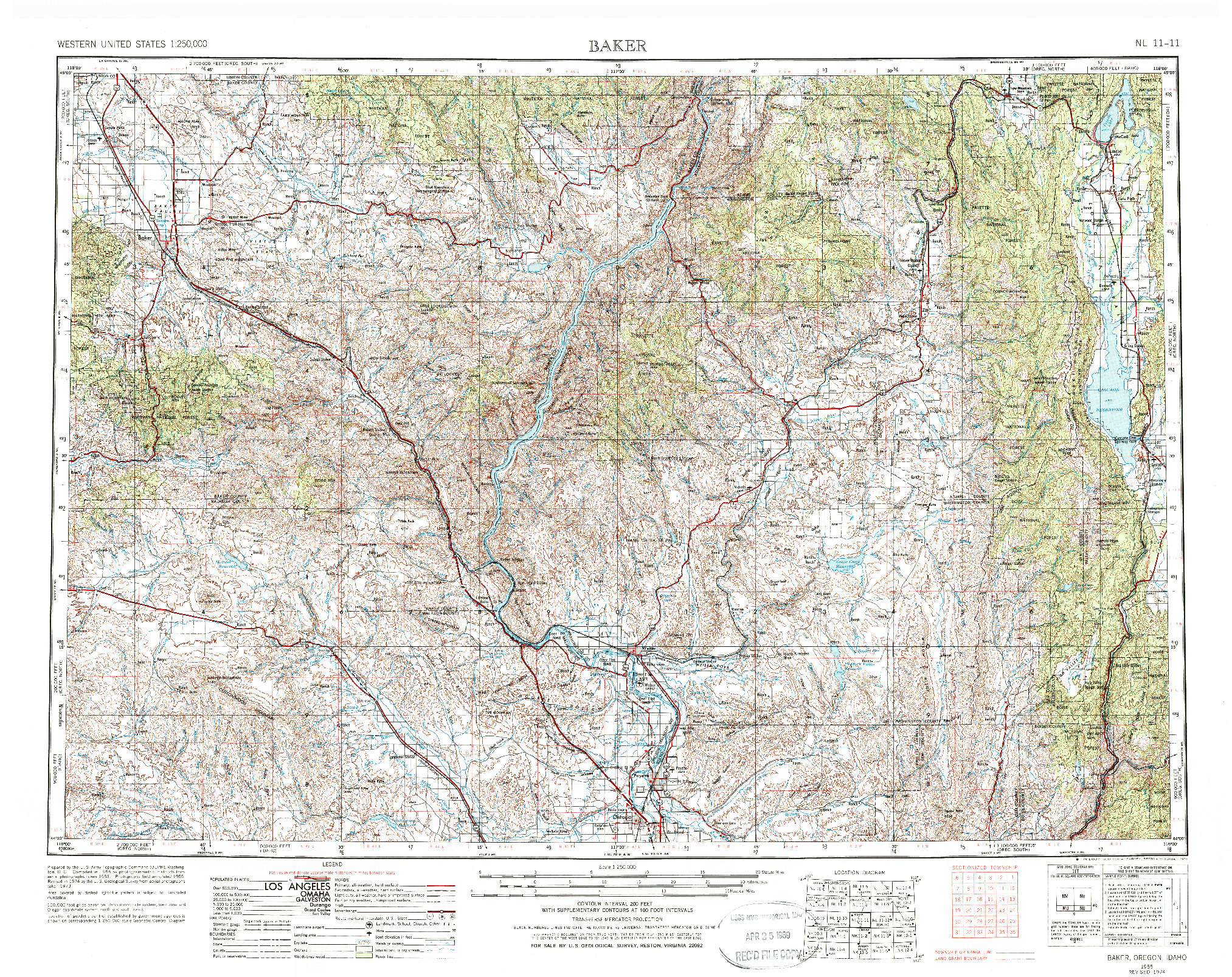 USGS 1:250000-SCALE QUADRANGLE FOR BAKER, OR 1955