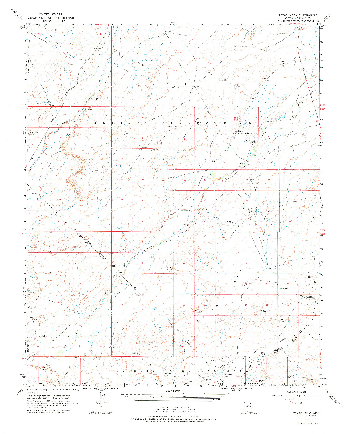 USGS 1:62500-SCALE QUADRANGLE FOR TOVAR MESA, AZ 1966