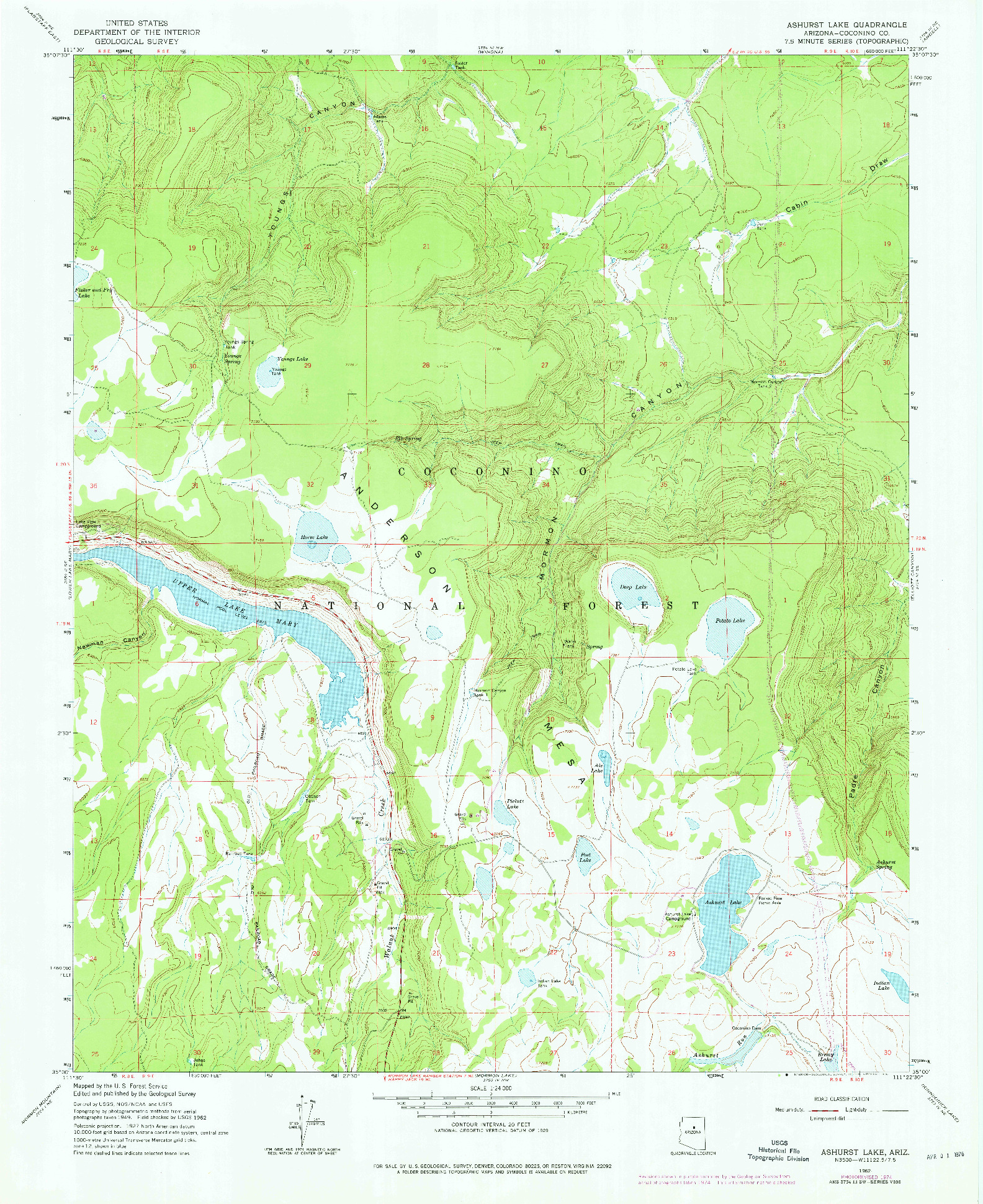USGS 1:24000-SCALE QUADRANGLE FOR ASHURST LAKE, AZ 1962
