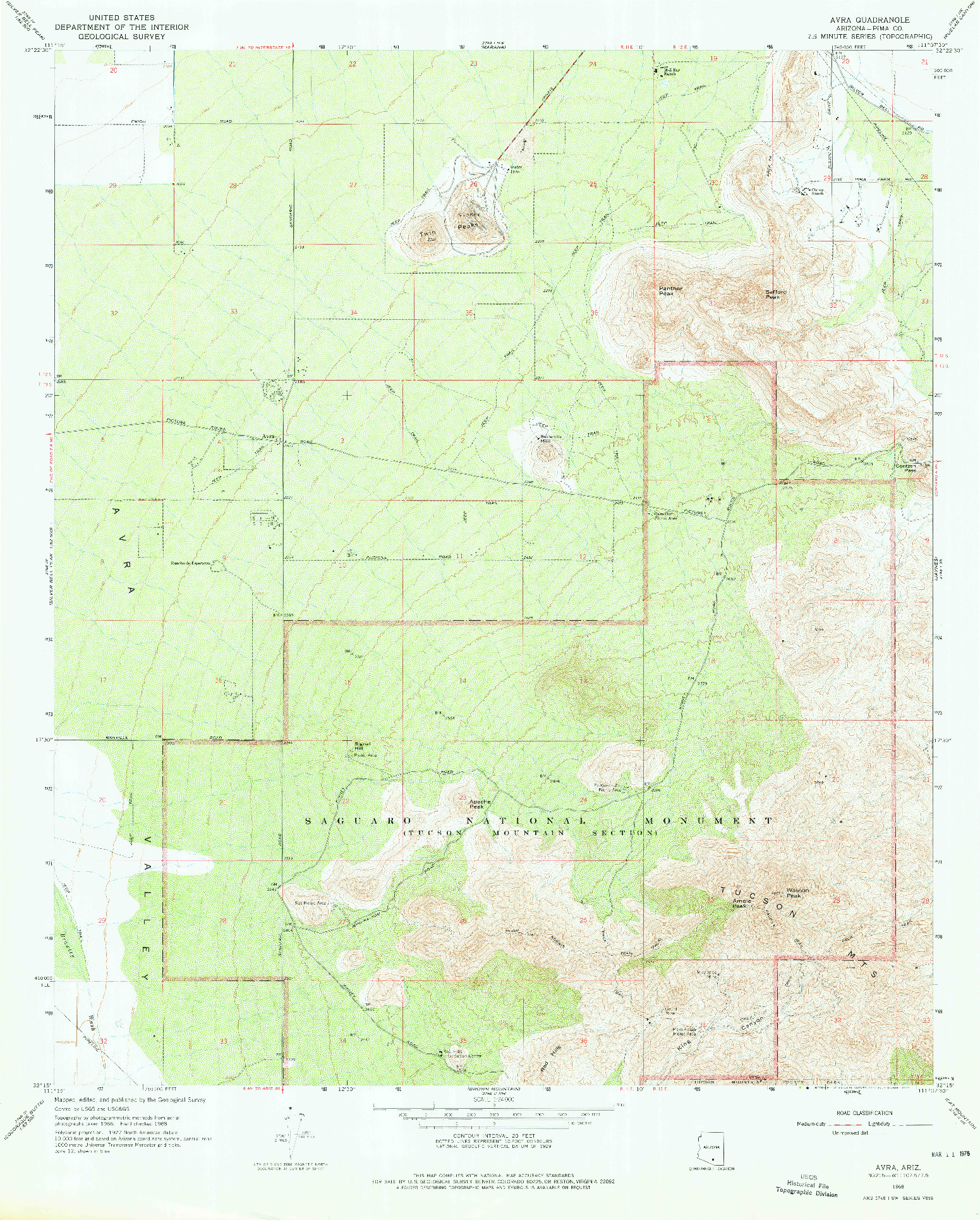 USGS 1:24000-SCALE QUADRANGLE FOR AVRA, AZ 1968