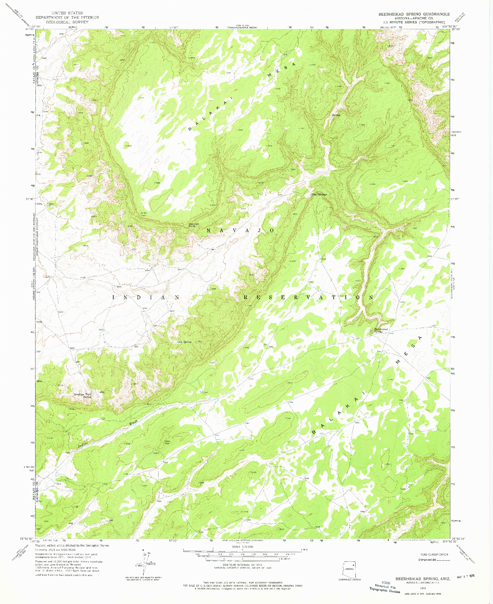 USGS 1:24000-SCALE QUADRANGLE FOR BEESHSIKAD SPRING, AZ 1972