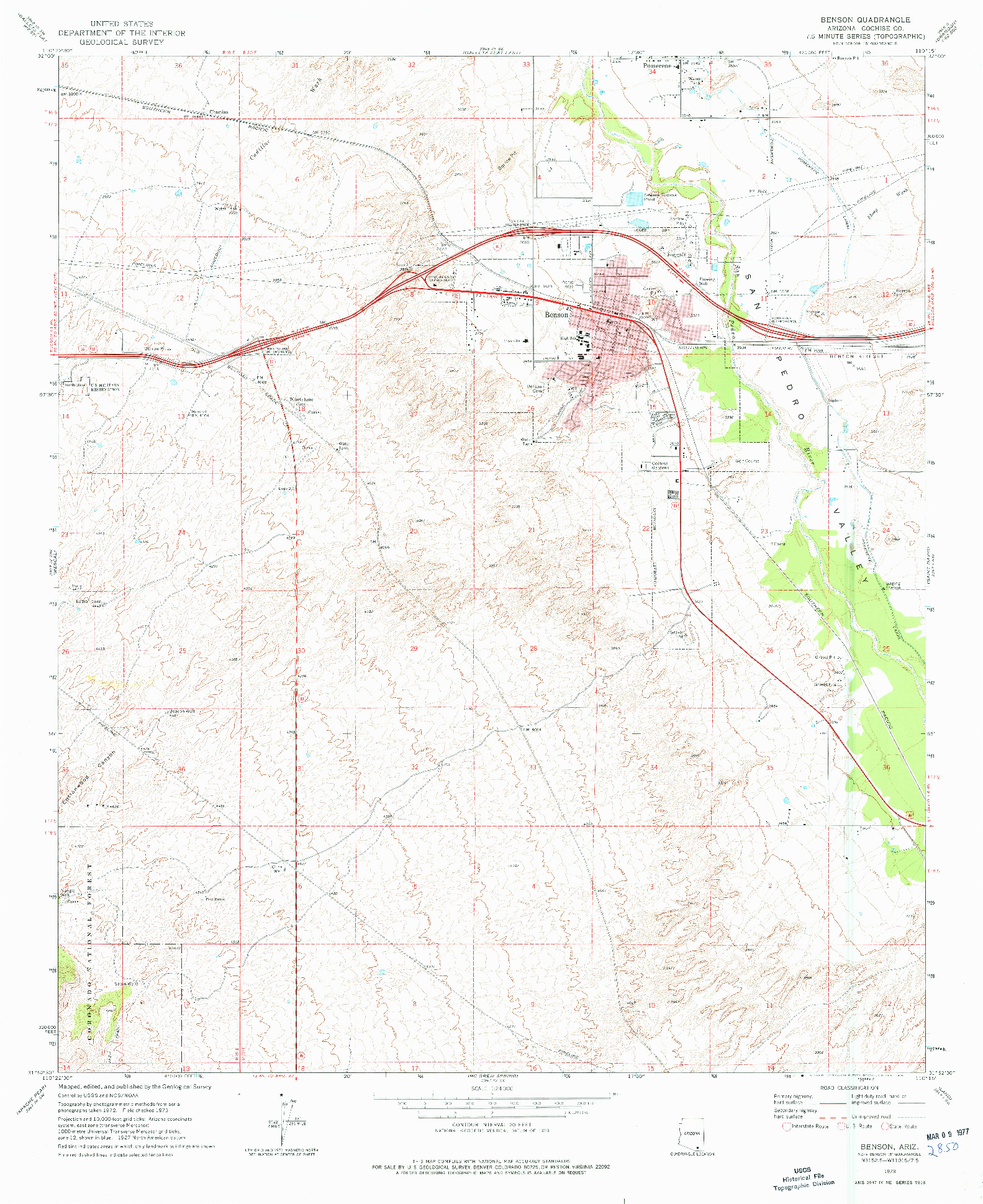 USGS 1:24000-SCALE QUADRANGLE FOR BENSON, AZ 1973