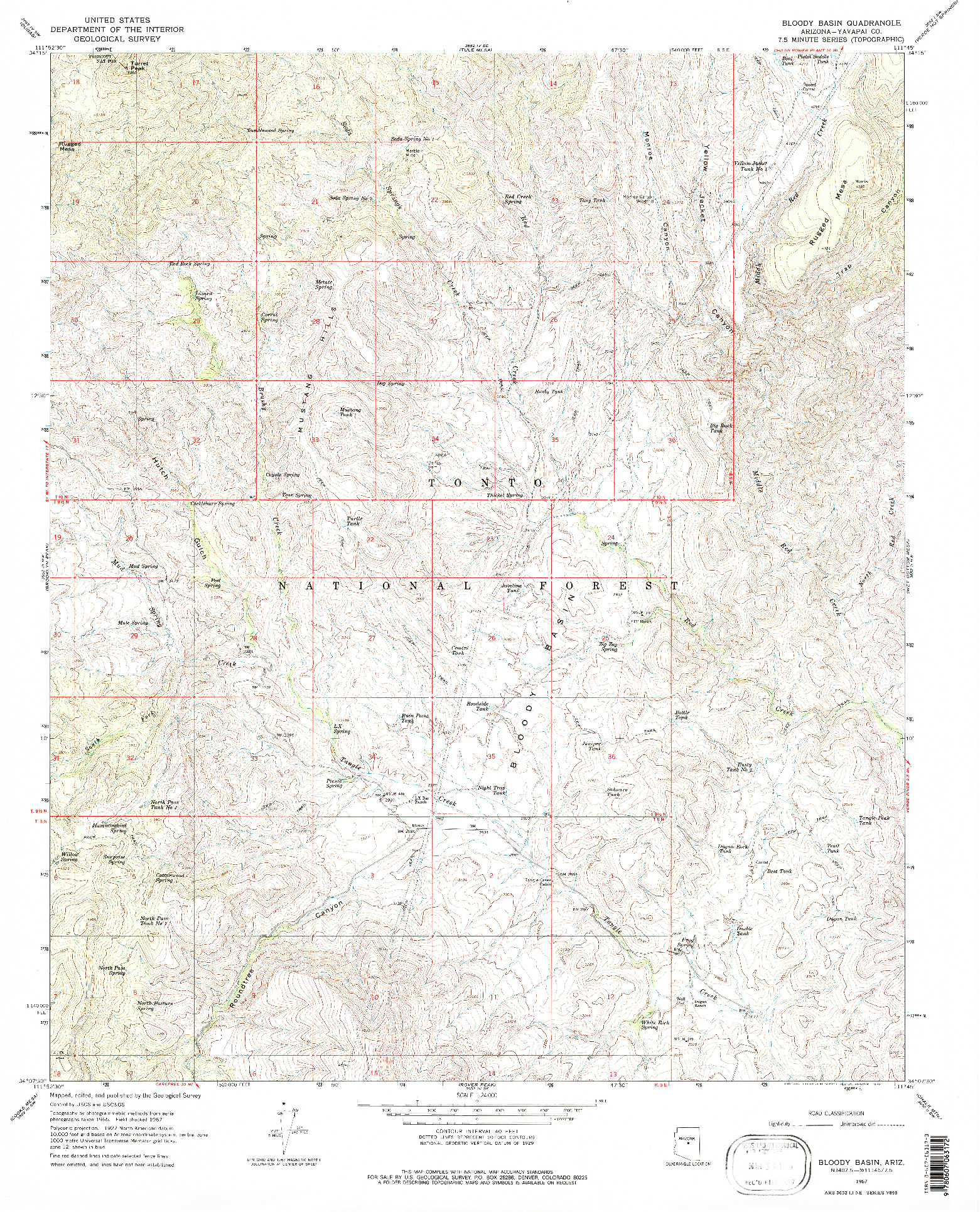 USGS 1:24000-SCALE QUADRANGLE FOR BLOODY BASIN, AZ 1967