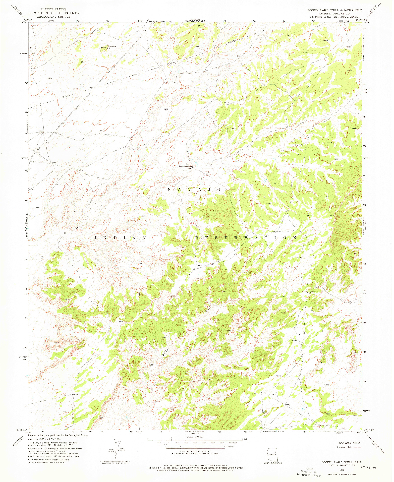 USGS 1:24000-SCALE QUADRANGLE FOR BOGGY LAKE WELL, AZ 1972