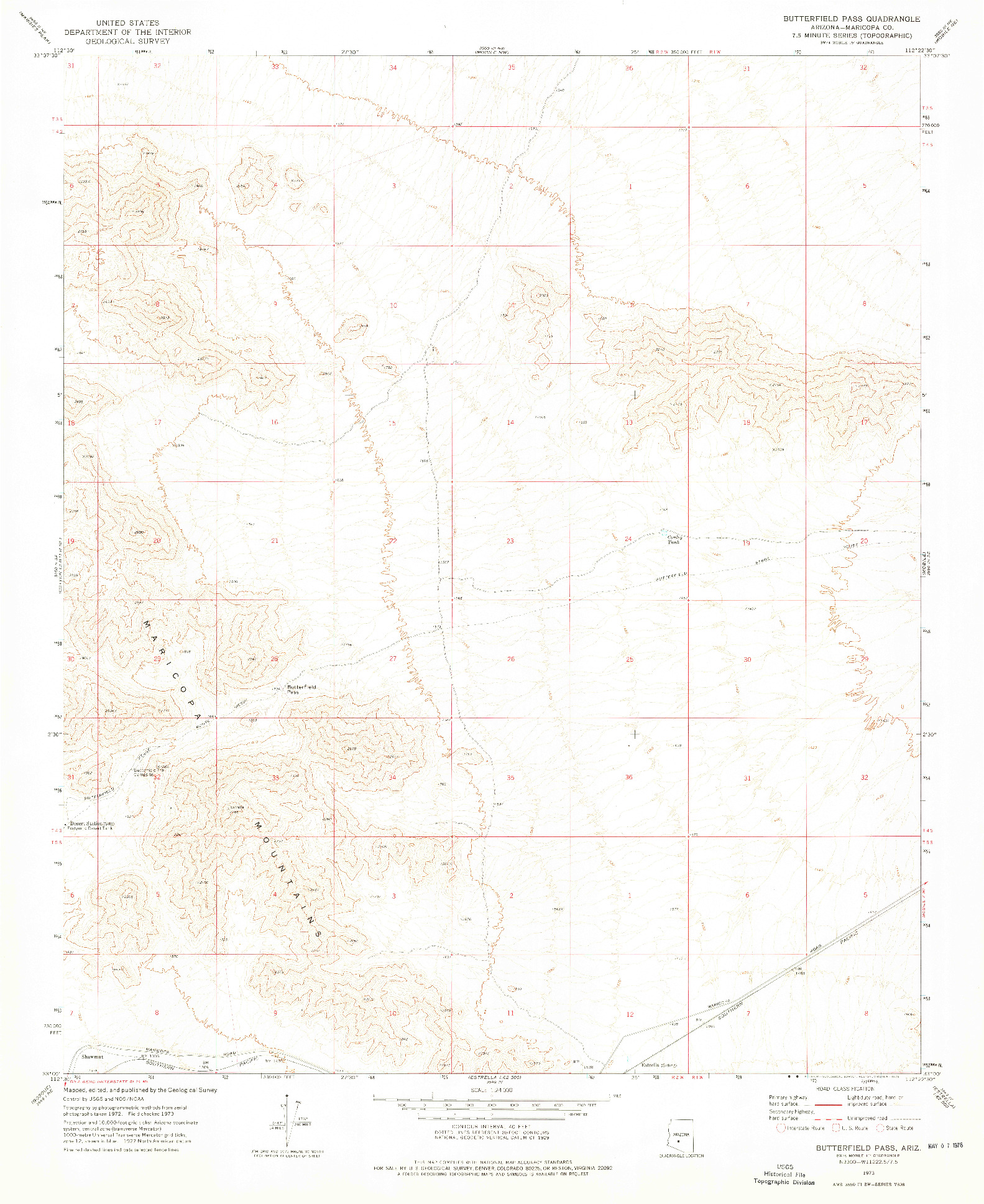 USGS 1:24000-SCALE QUADRANGLE FOR BUTTERFIELD PASS, AZ 1973
