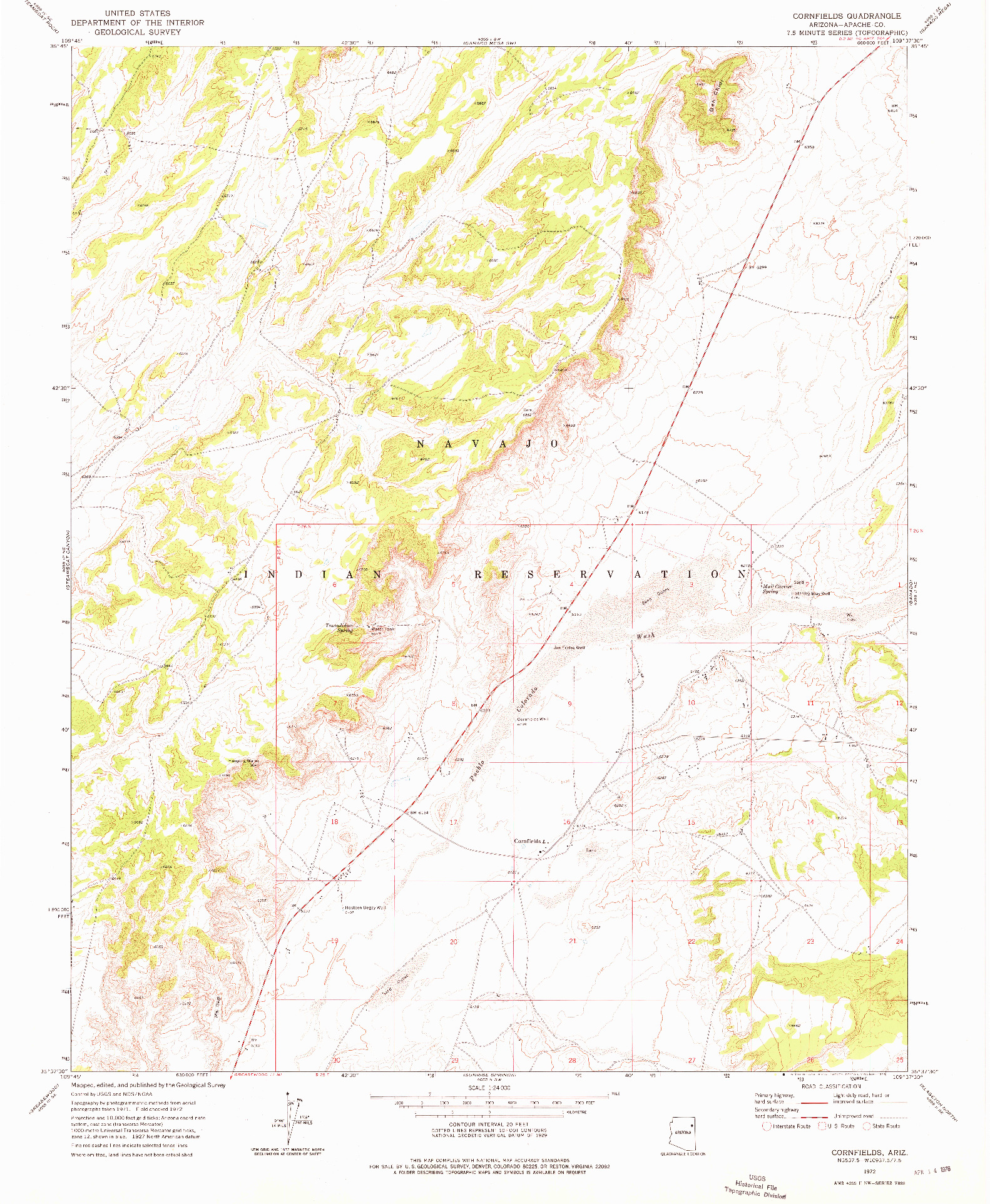 USGS 1:24000-SCALE QUADRANGLE FOR CORNFIELDS, AZ 1972