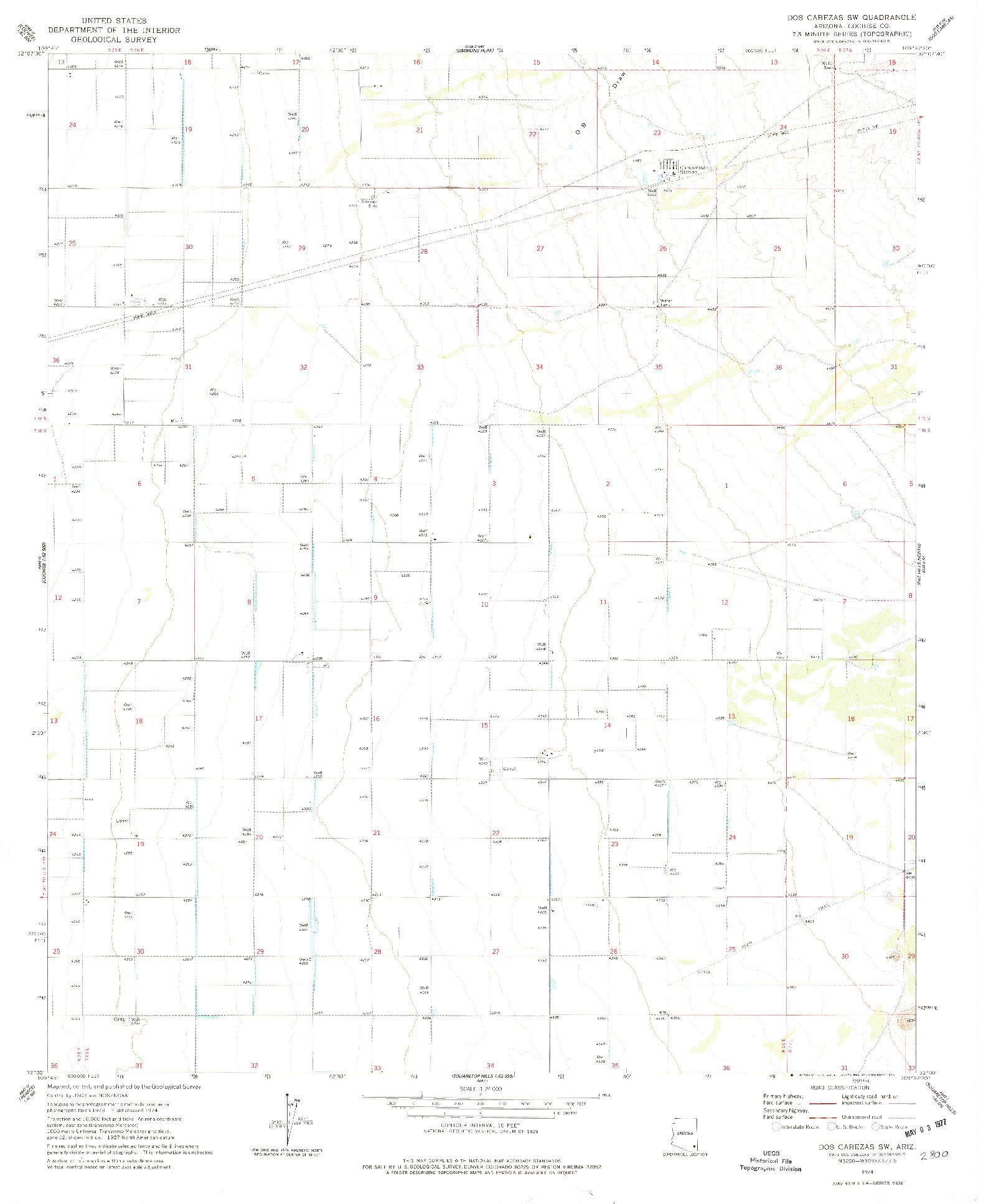 USGS 1:24000-SCALE QUADRANGLE FOR DOS CABEZAS SW, AZ 1974