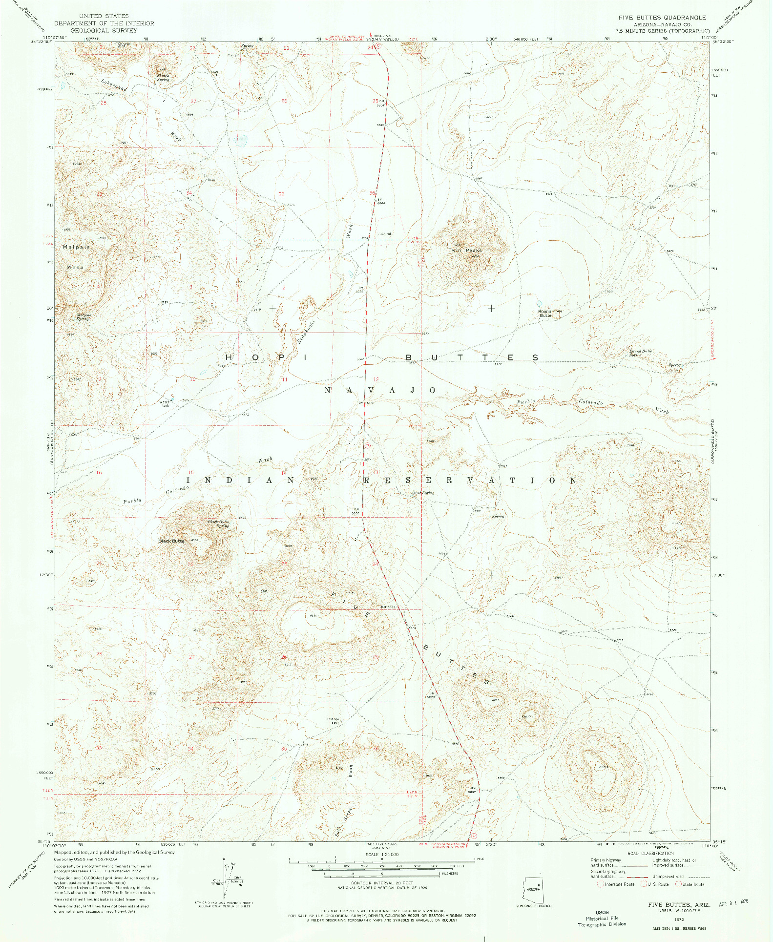 USGS 1:24000-SCALE QUADRANGLE FOR FIVE BUTTES, AZ 1972