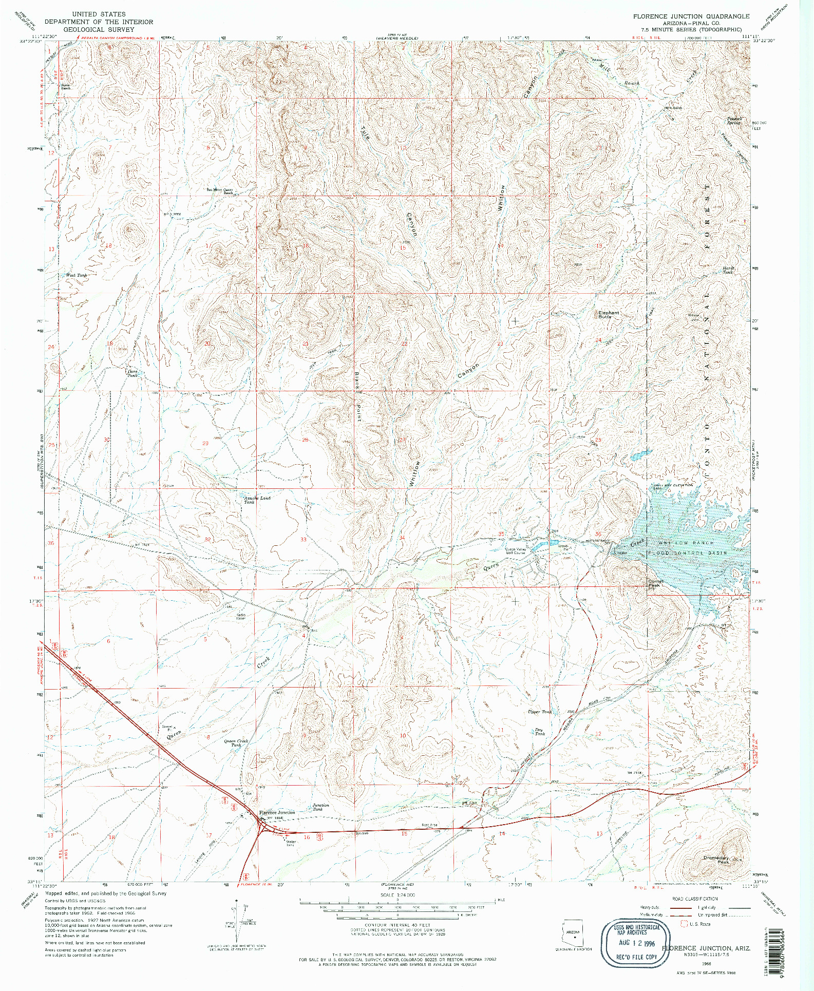 USGS 1:24000-SCALE QUADRANGLE FOR FLORENCE JUNCTION, AZ 1966