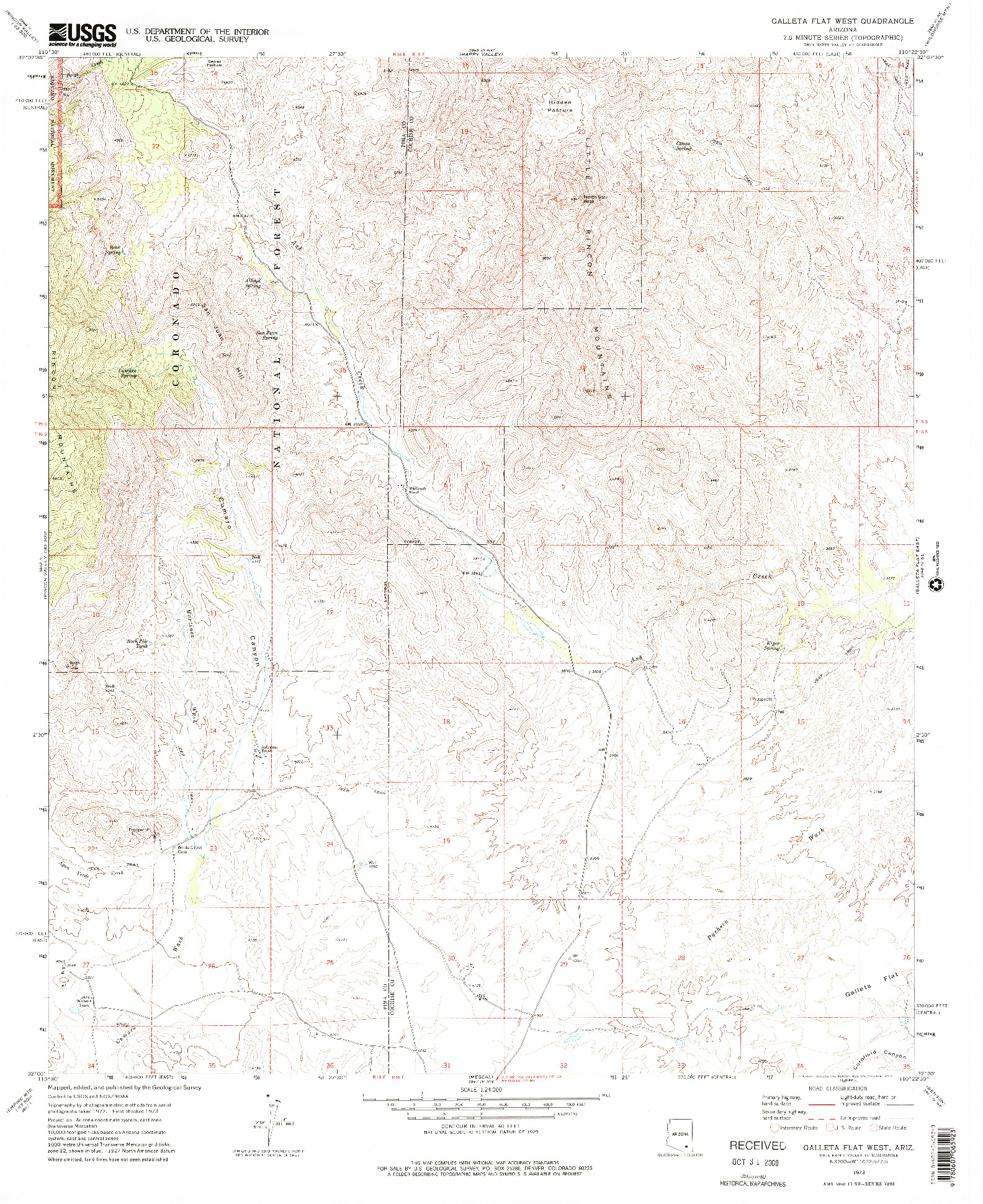 USGS 1:24000-SCALE QUADRANGLE FOR GALLETA FLAT WEST, AZ 1973