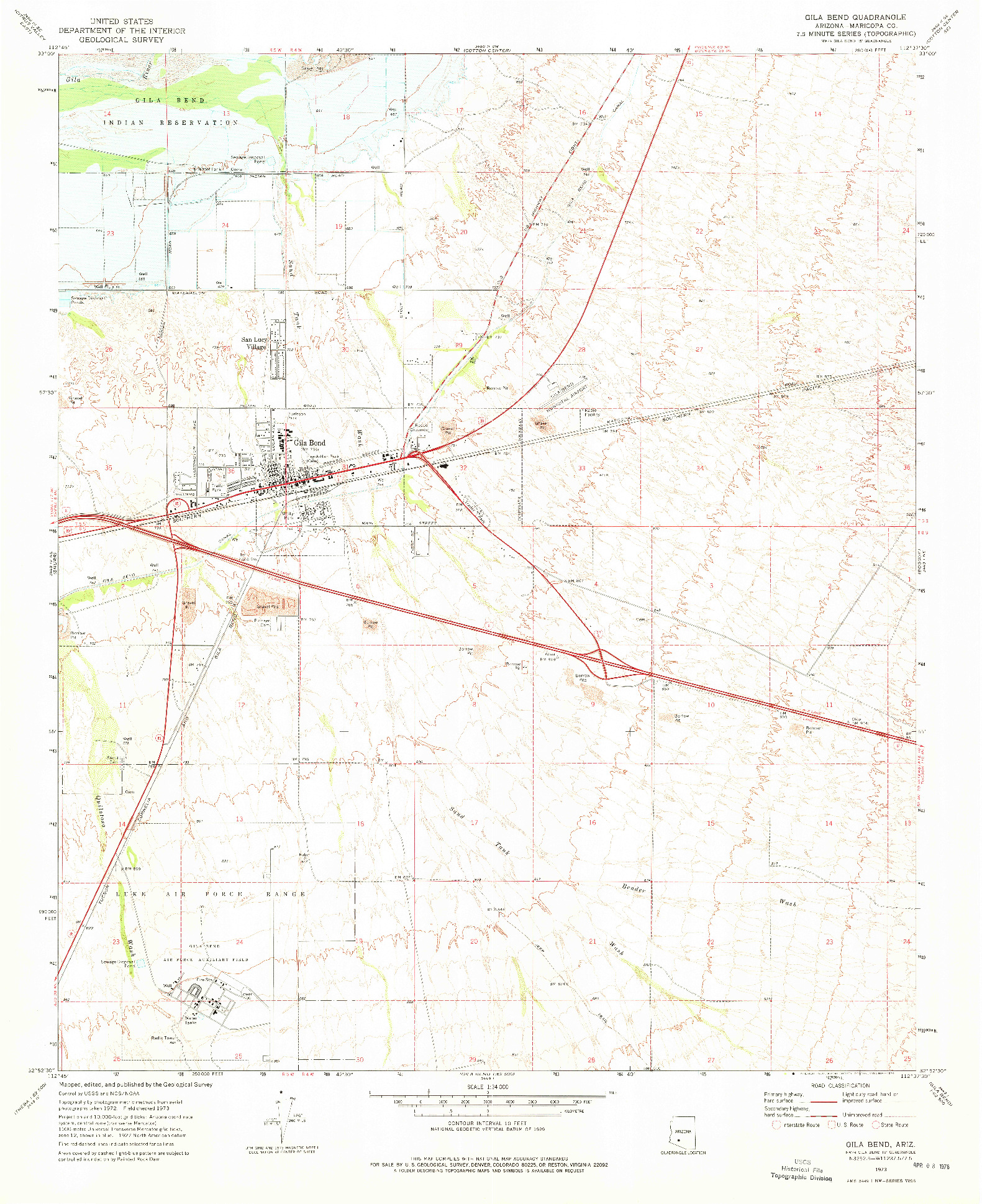 USGS 1:24000-SCALE QUADRANGLE FOR GILA BEND, AZ 1973