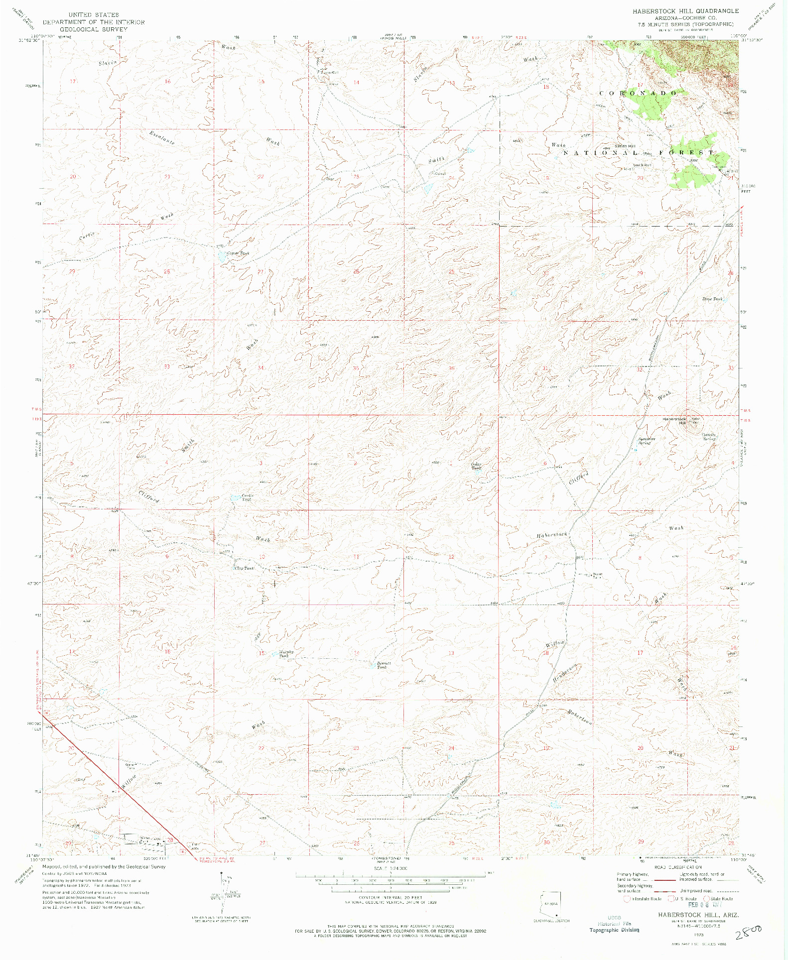 USGS 1:24000-SCALE QUADRANGLE FOR HABERSTOCK HILL, AZ 1973