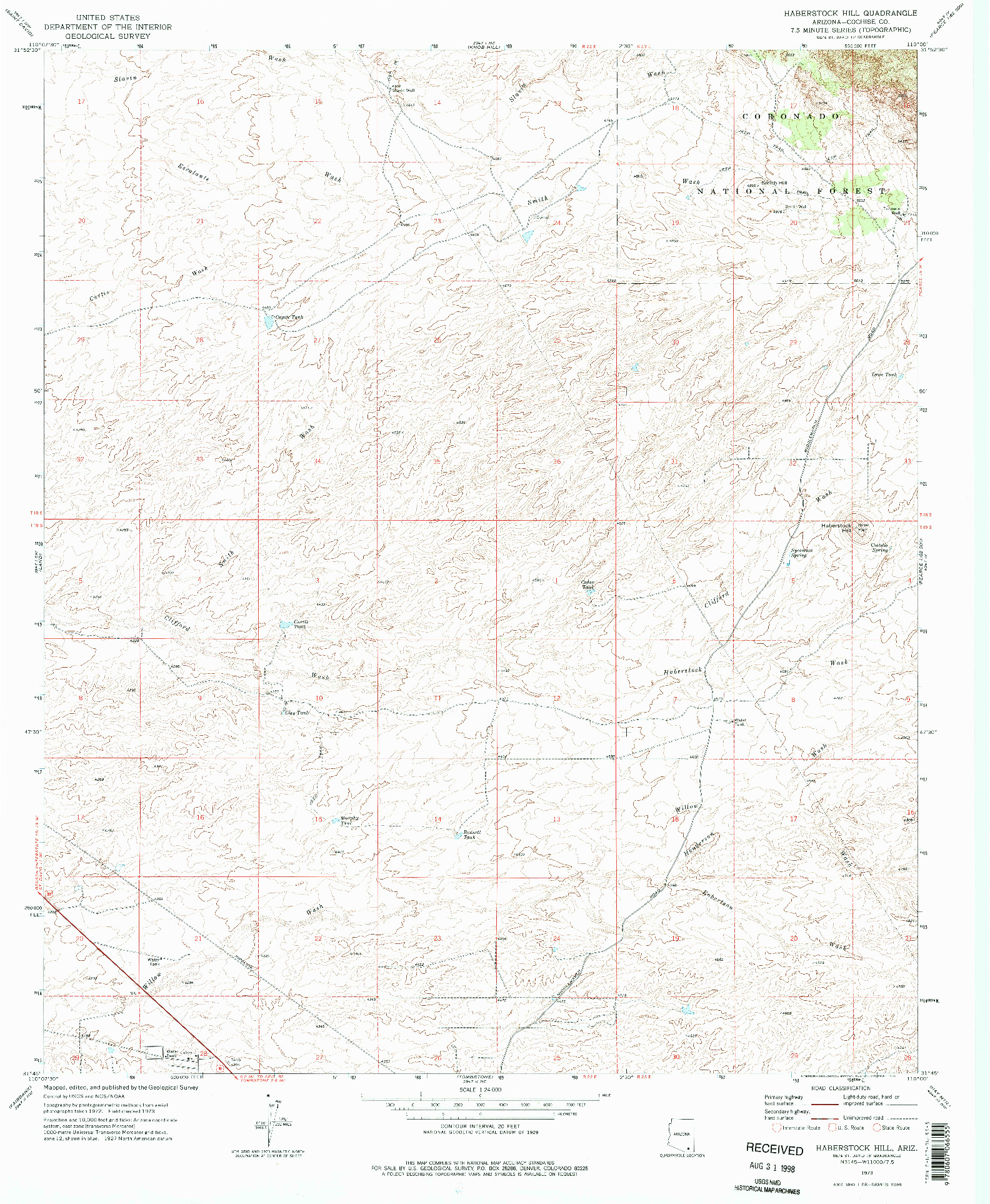 USGS 1:24000-SCALE QUADRANGLE FOR HABERSTOCK HILL, AZ 1973