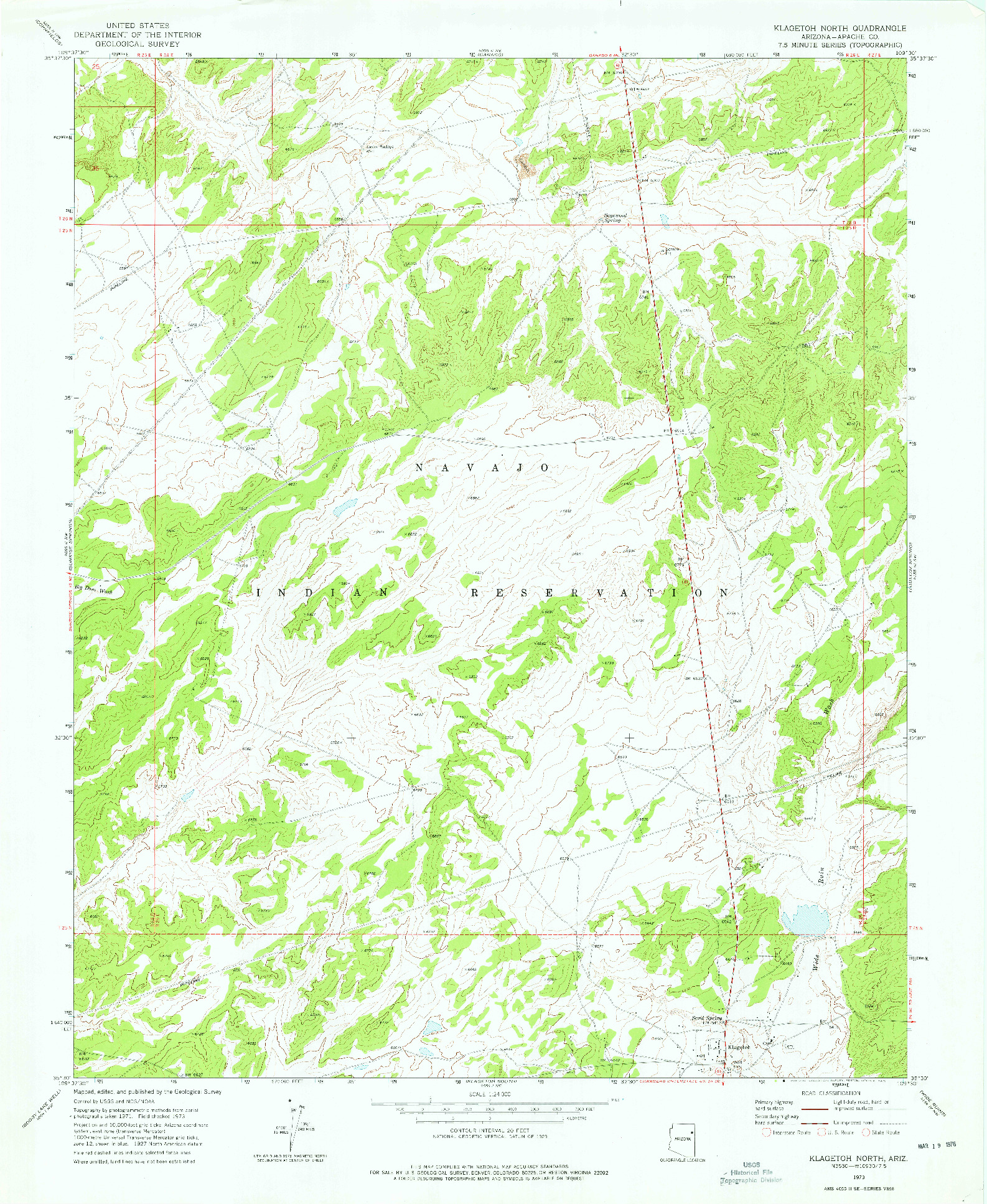 USGS 1:24000-SCALE QUADRANGLE FOR KLAGETOH NORTH, AZ 1973