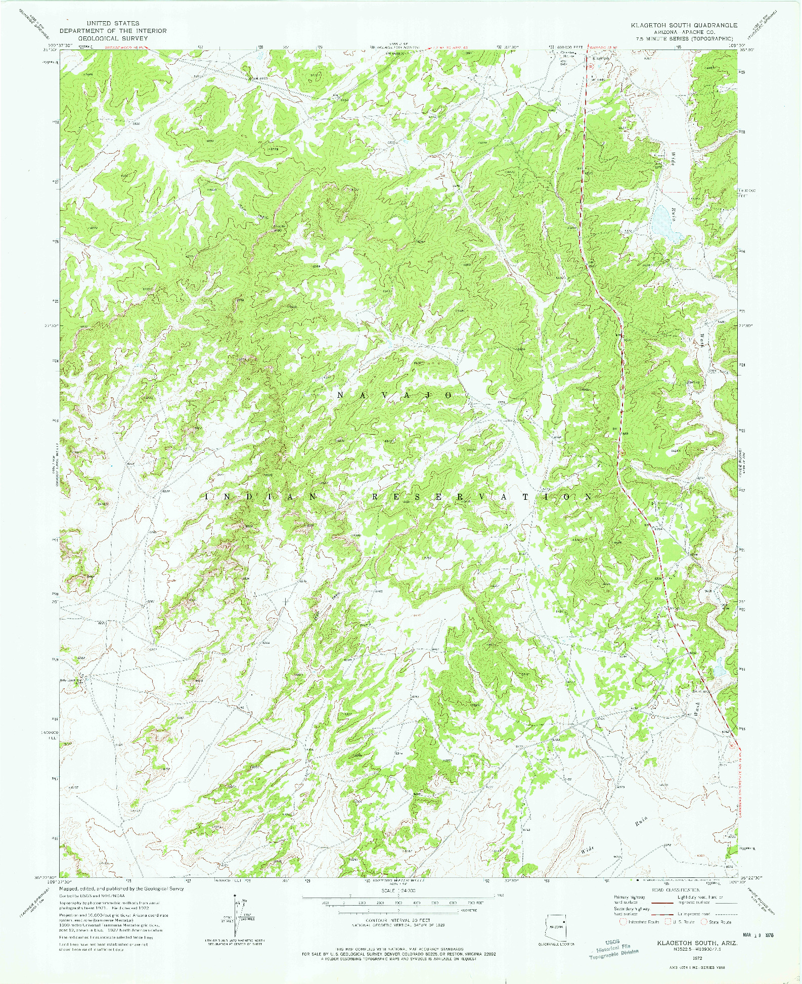 USGS 1:24000-SCALE QUADRANGLE FOR KLAGETOH SOUTH, AZ 1972