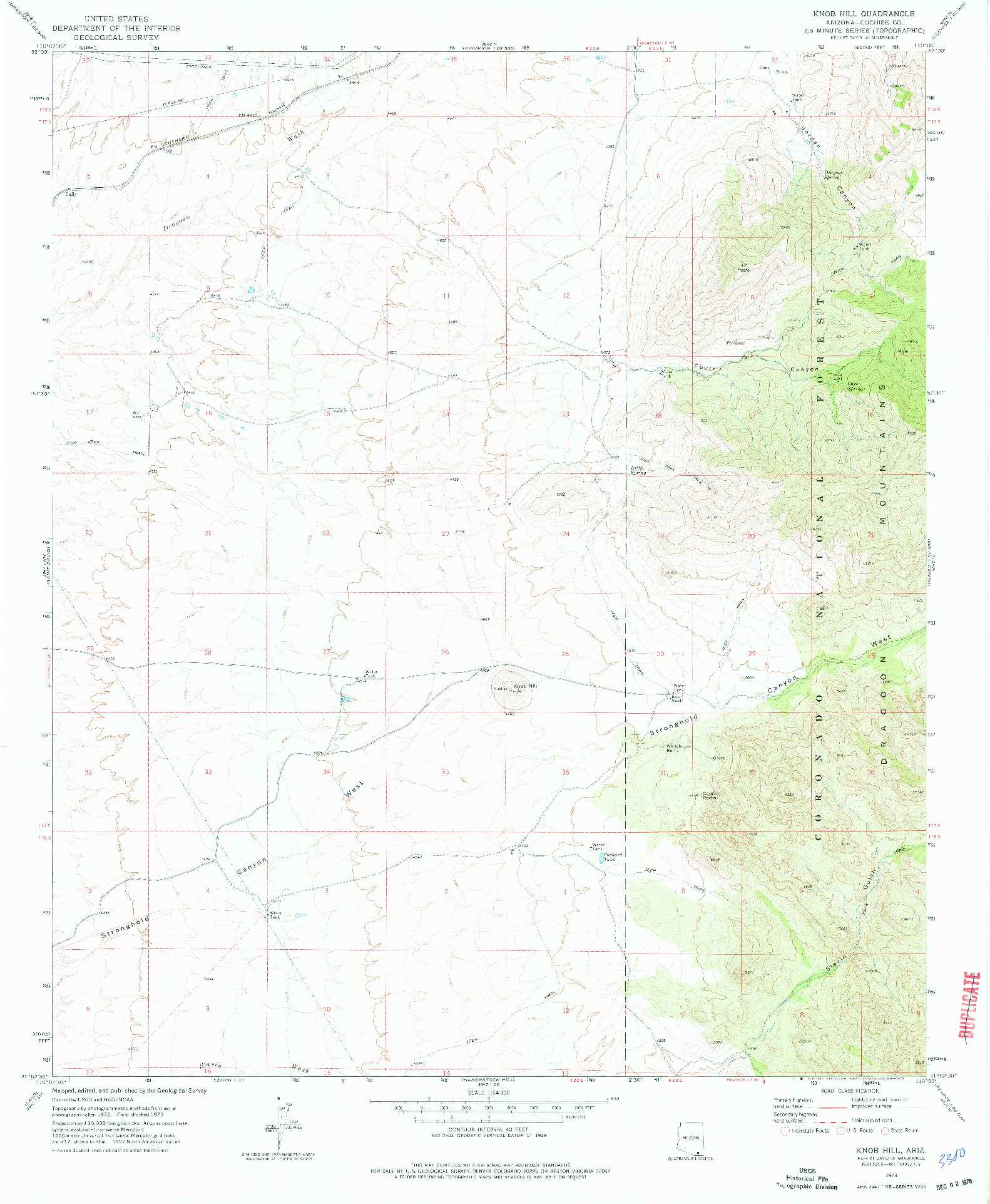 USGS 1:24000-SCALE QUADRANGLE FOR KNOB HILL, AZ 1973