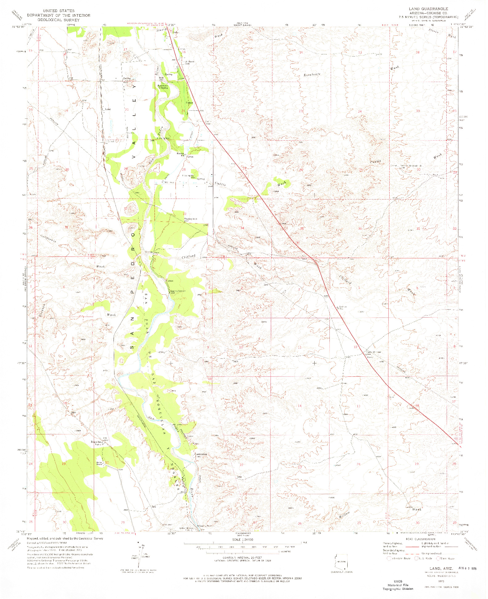 USGS 1:24000-SCALE QUADRANGLE FOR LAND, AZ 1973