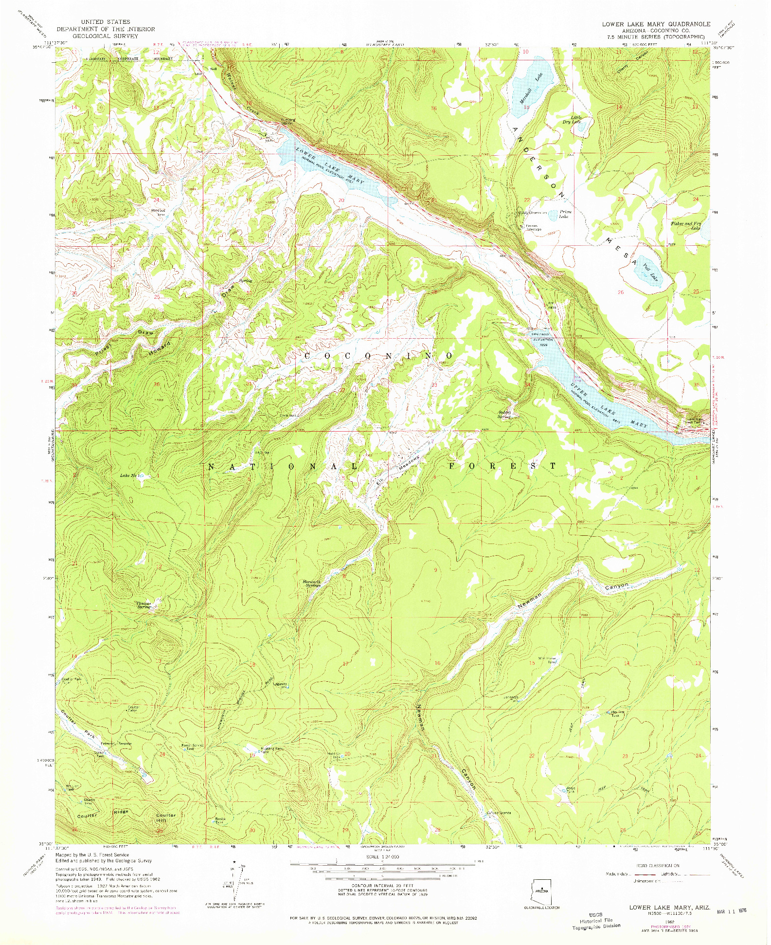 USGS 1:24000-SCALE QUADRANGLE FOR LOWER LAKE MARY, AZ 1962