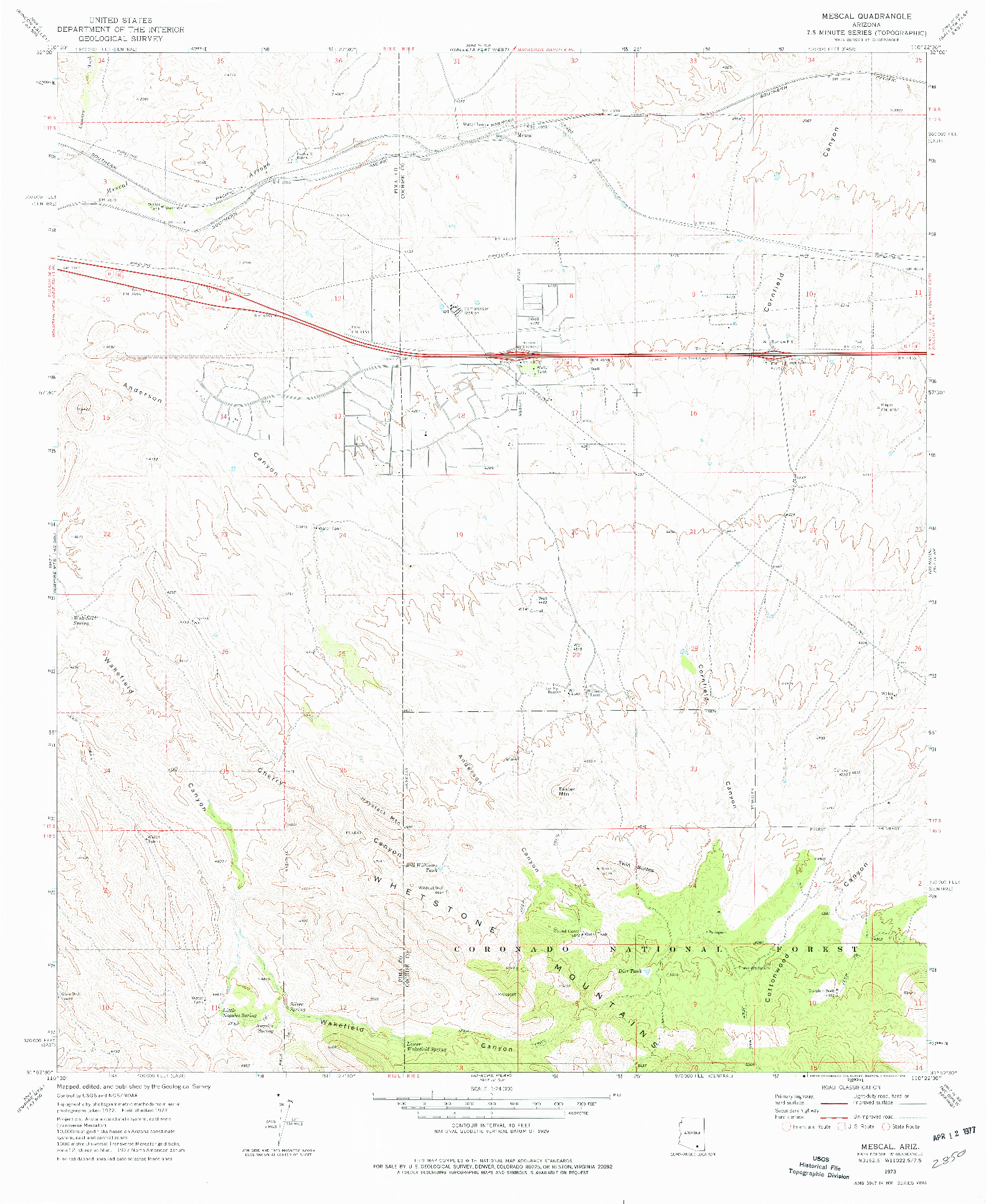 USGS 1:24000-SCALE QUADRANGLE FOR MESCAL, AZ 1973