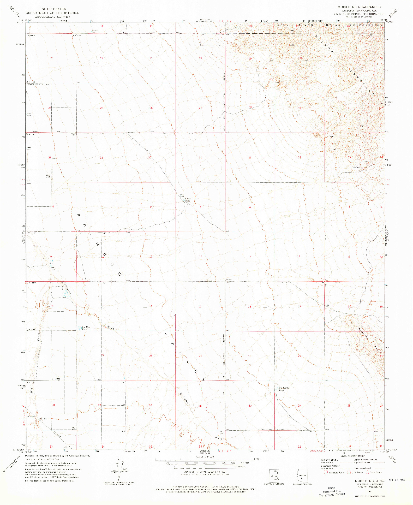 USGS 1:24000-SCALE QUADRANGLE FOR MOBILE NE, AZ 1973
