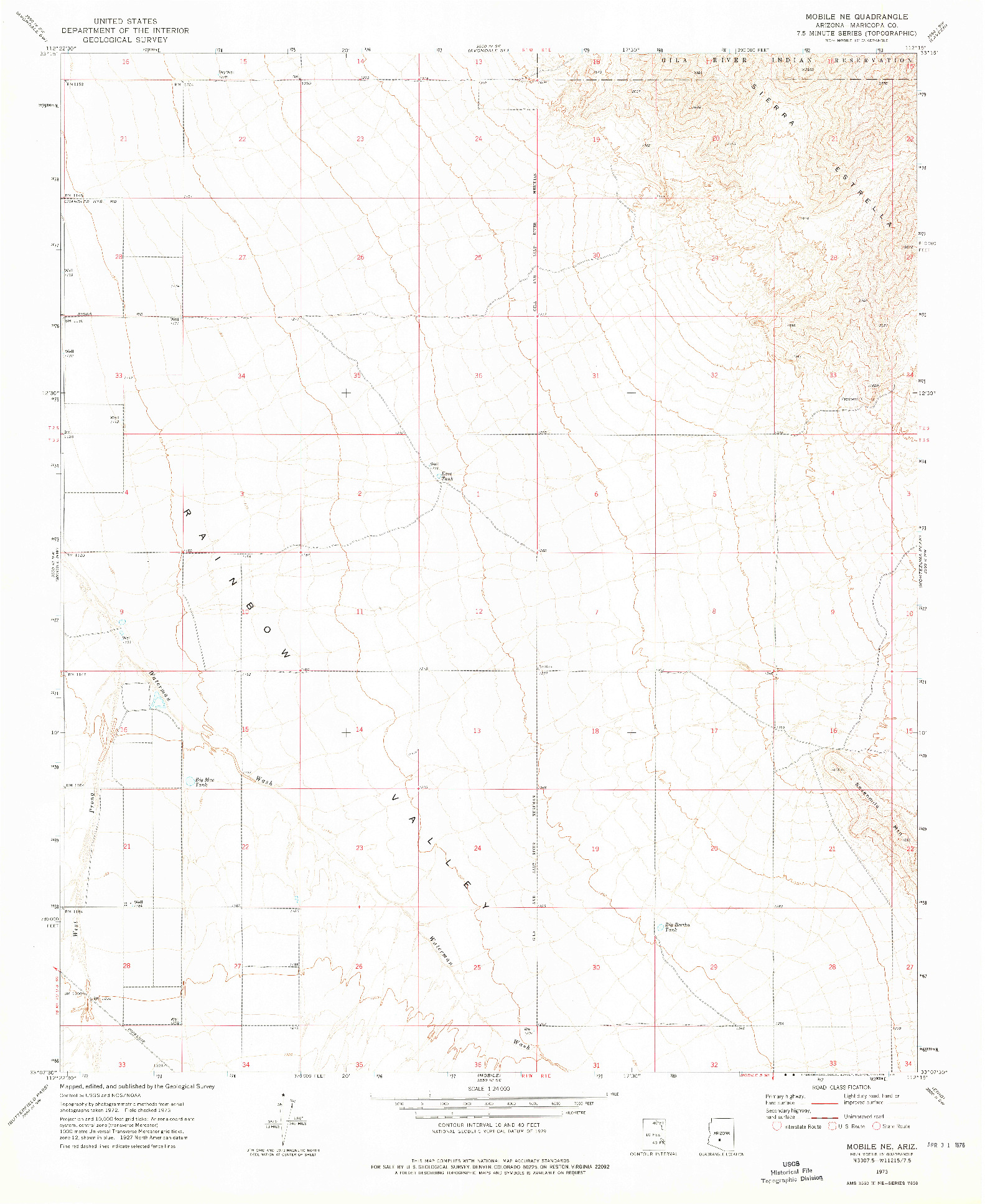 USGS 1:24000-SCALE QUADRANGLE FOR MOBILE NE, AZ 1973