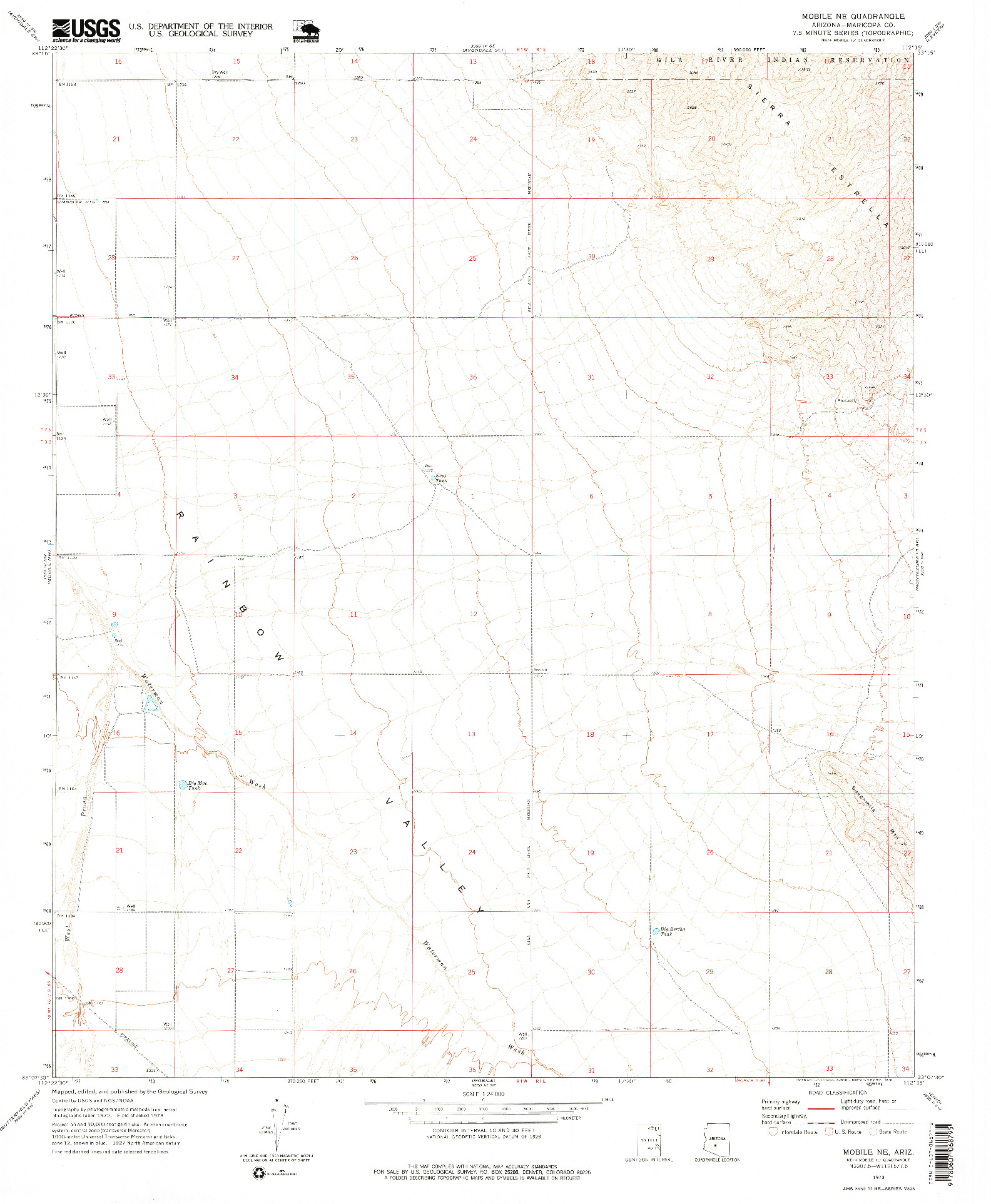 USGS 1:24000-SCALE QUADRANGLE FOR MOBILE NE, AZ 1973