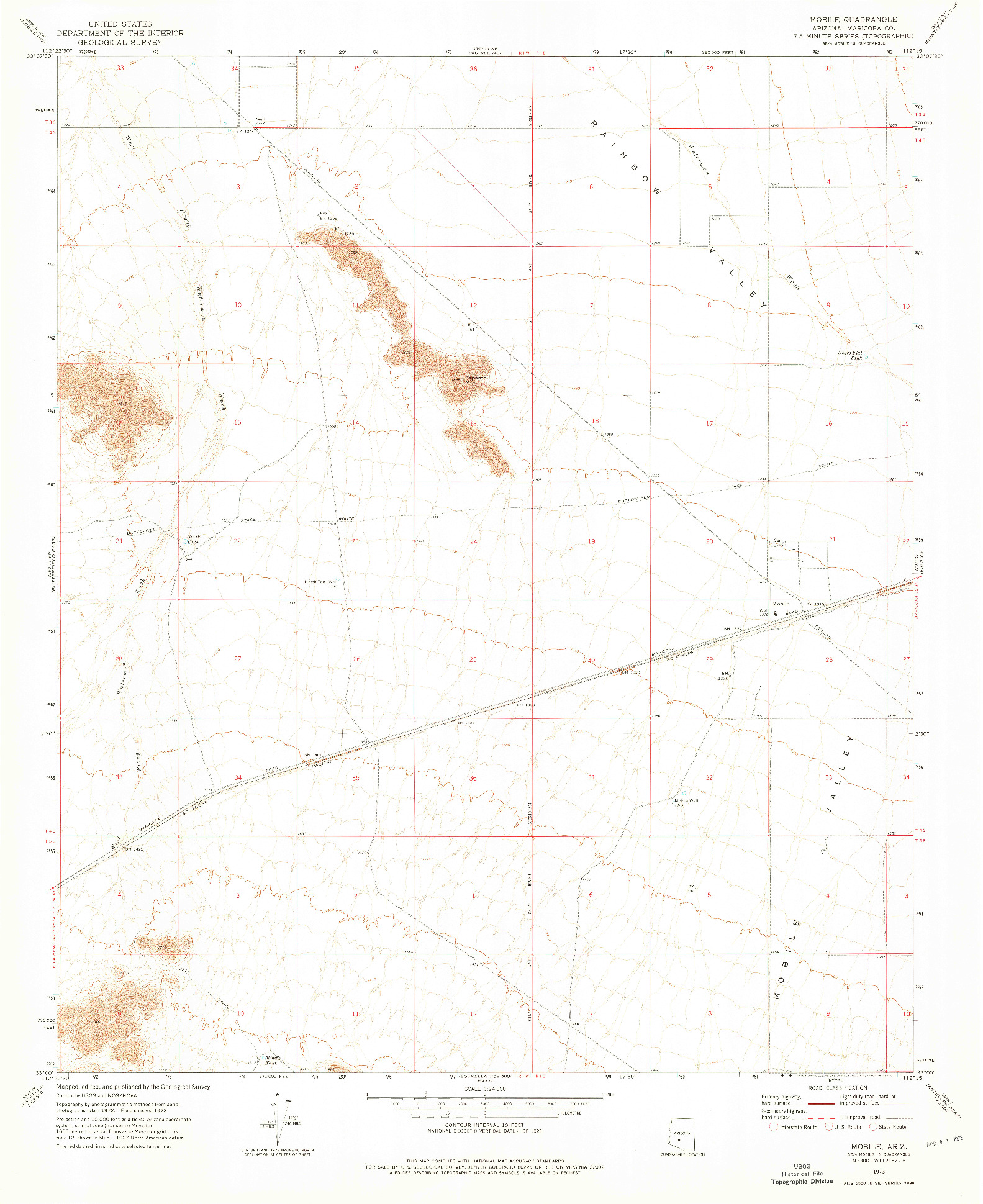 USGS 1:24000-SCALE QUADRANGLE FOR MOBILE, AZ 1973