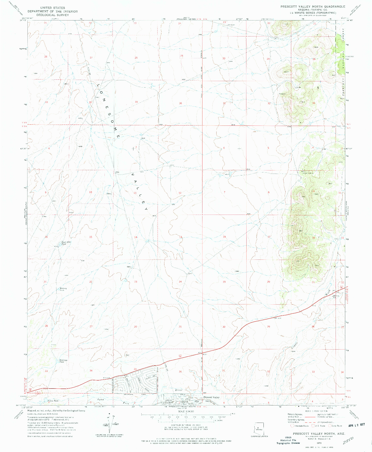 USGS 1:24000-SCALE QUADRANGLE FOR PRESCOTT VALLEY NORTH, AZ 1973
