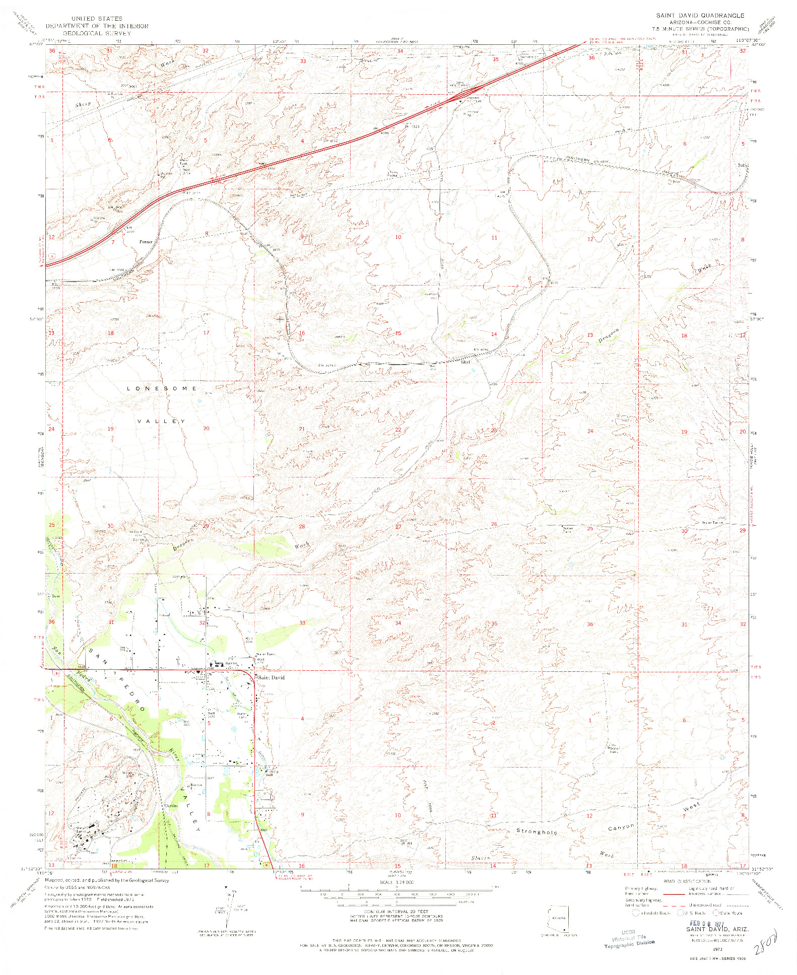 USGS 1:24000-SCALE QUADRANGLE FOR SAINT DAVID, AZ 1973