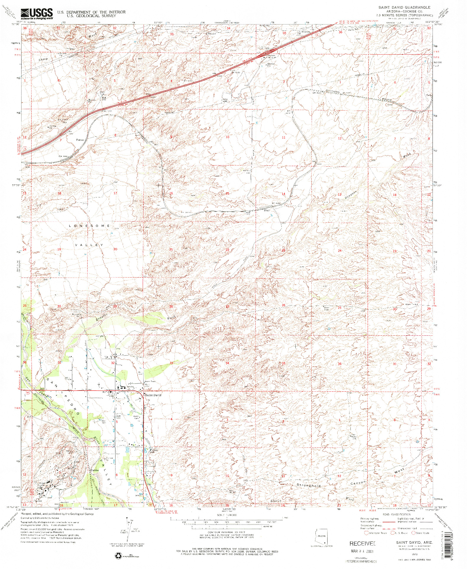 USGS 1:24000-SCALE QUADRANGLE FOR SAINT DAVID, AZ 1973