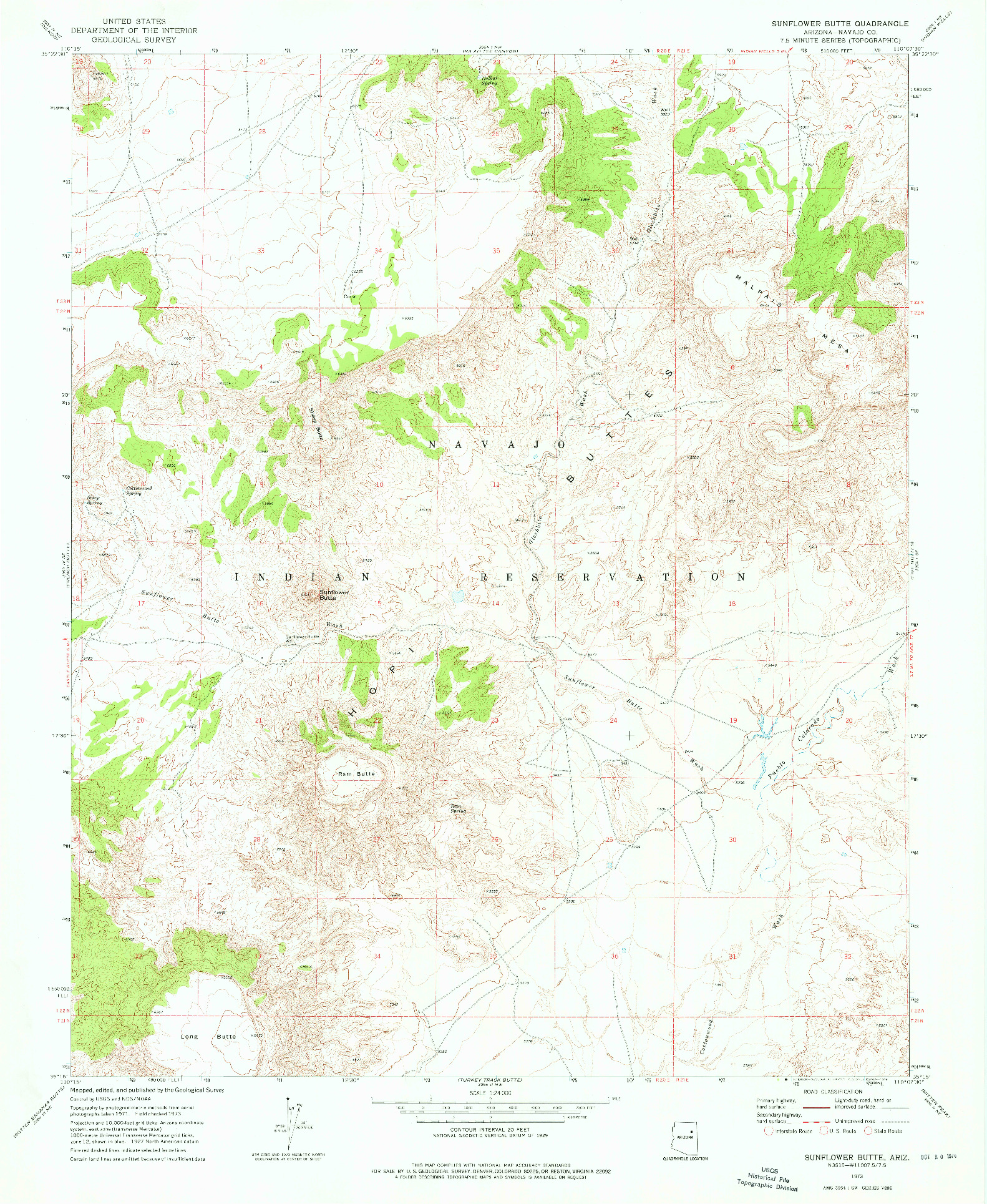 USGS 1:24000-SCALE QUADRANGLE FOR SUNFLOWER BUTTE, AZ 1973