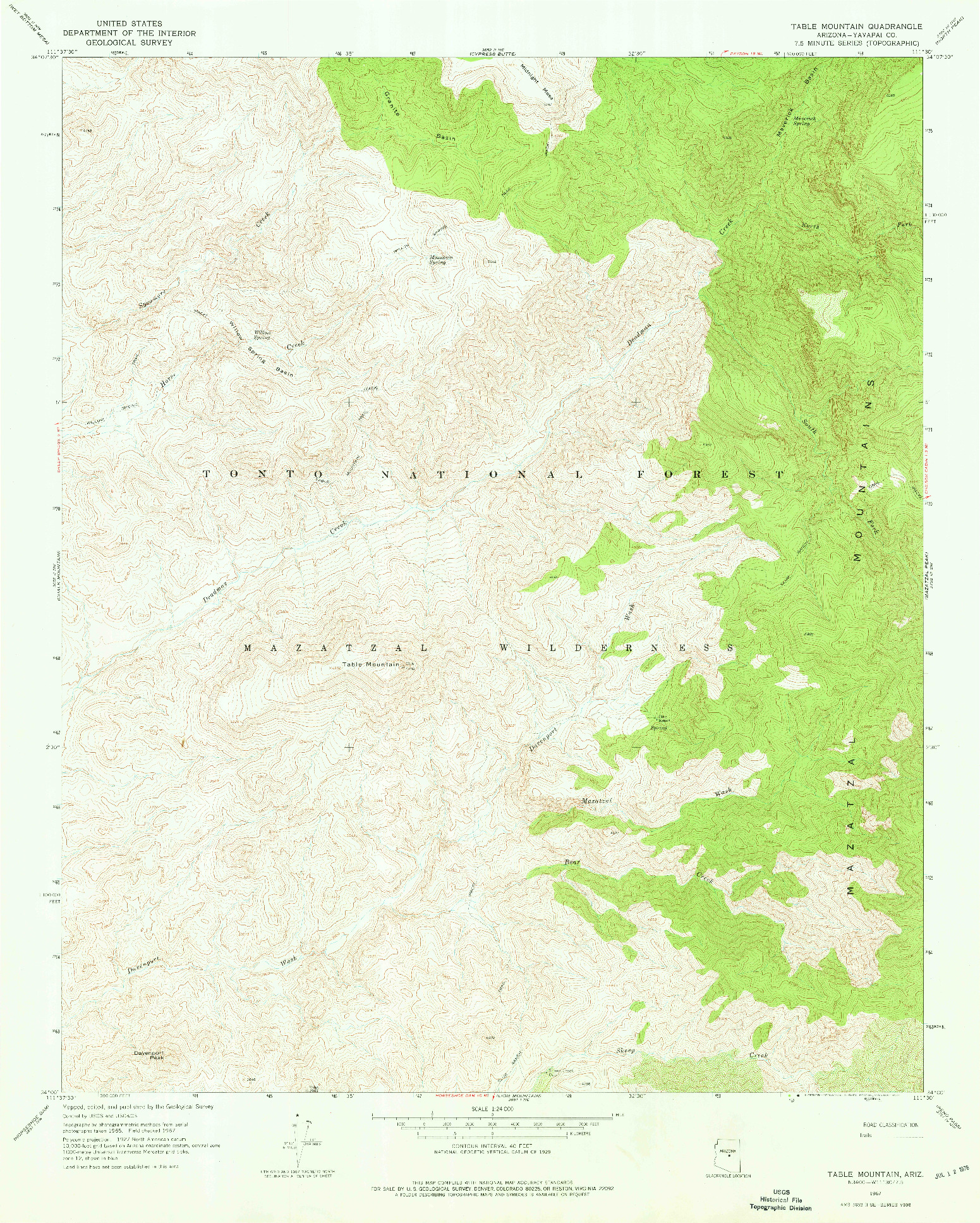 USGS 1:24000-SCALE QUADRANGLE FOR TABLE MOUNTAIN, AZ 1967