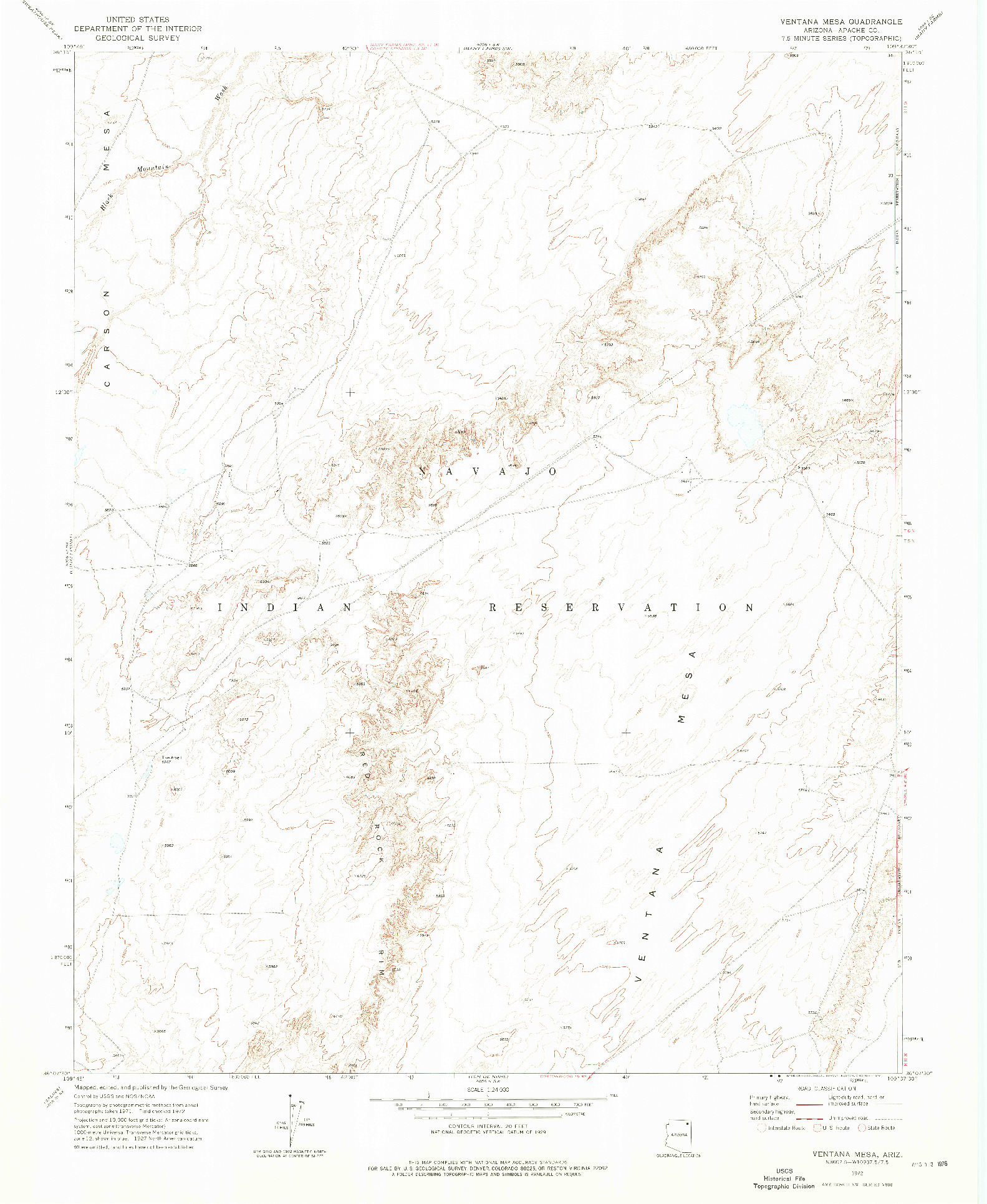 USGS 1:24000-SCALE QUADRANGLE FOR VENTANA MESA, AZ 1972