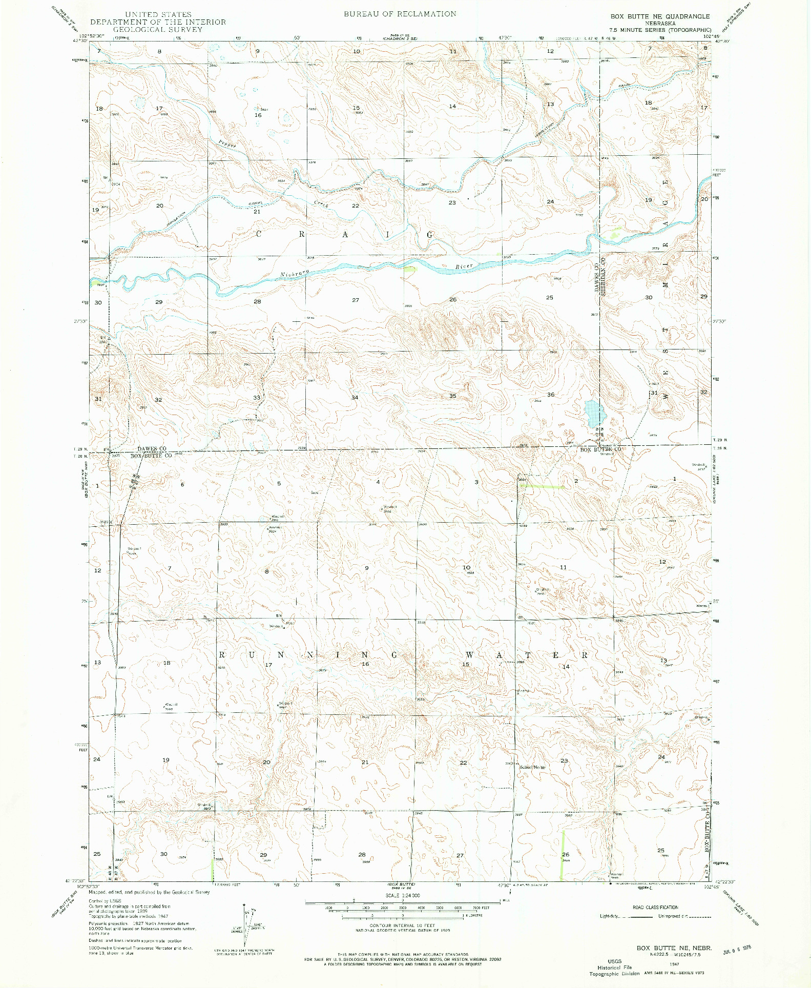 USGS 1:24000-SCALE QUADRANGLE FOR BOX BUTTE NE, NE 1947