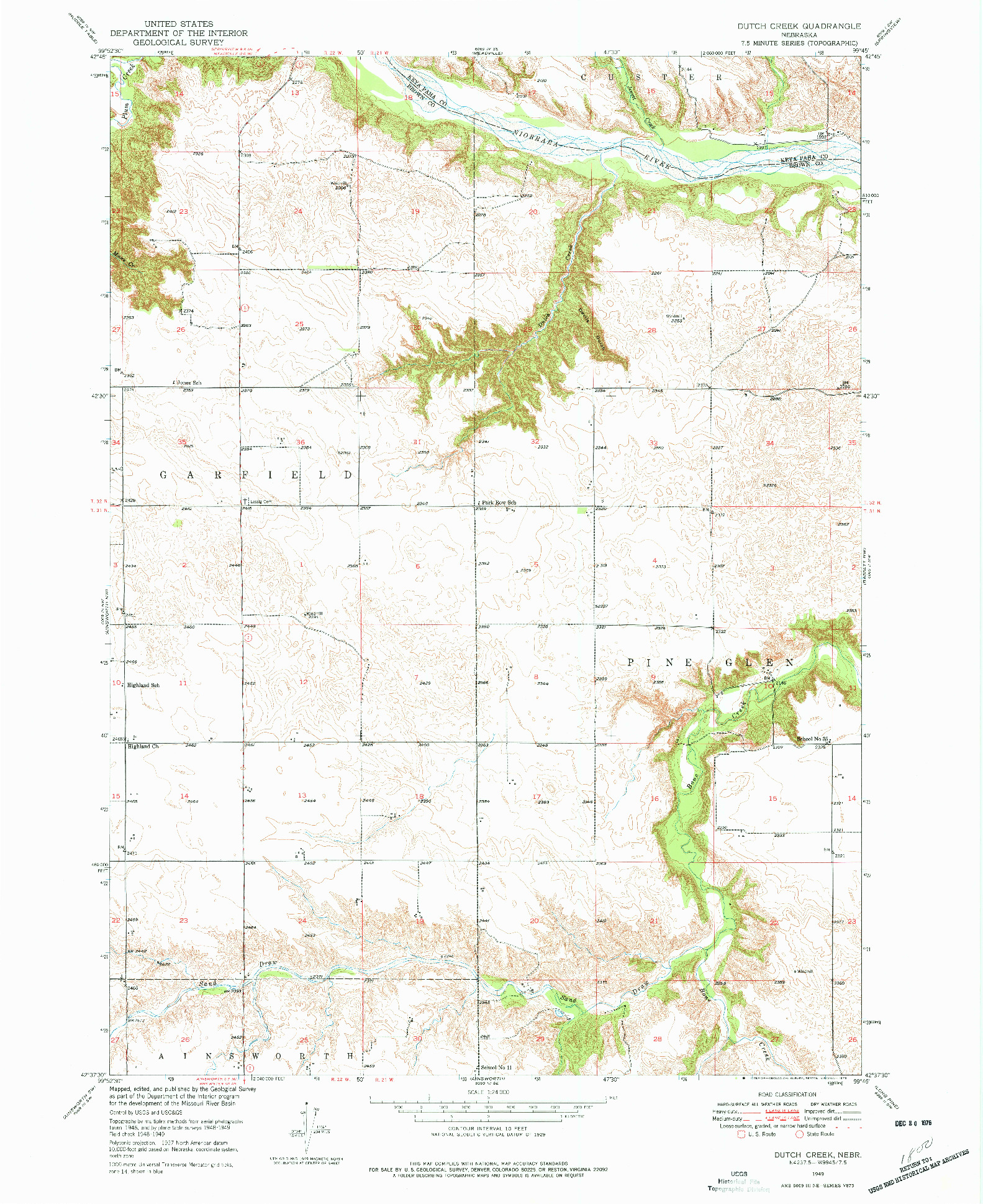 USGS 1:24000-SCALE QUADRANGLE FOR DUTCH CREEK, NE 1949
