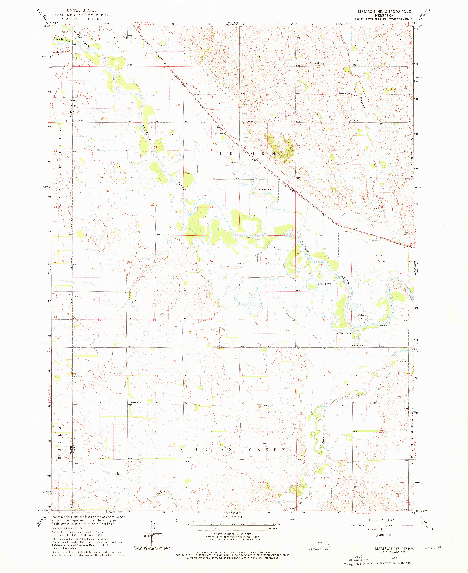 USGS 1:24000-SCALE QUADRANGLE FOR MADISON NE, NE 1963