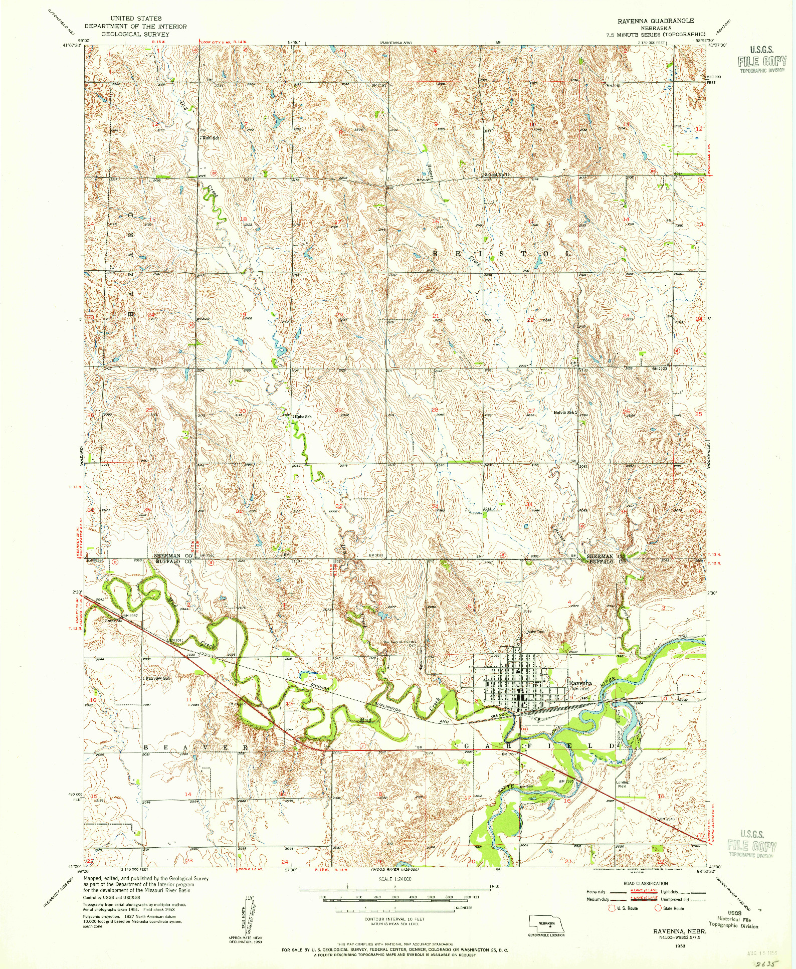 USGS 1:24000-SCALE QUADRANGLE FOR RAVENNA, NE 1953