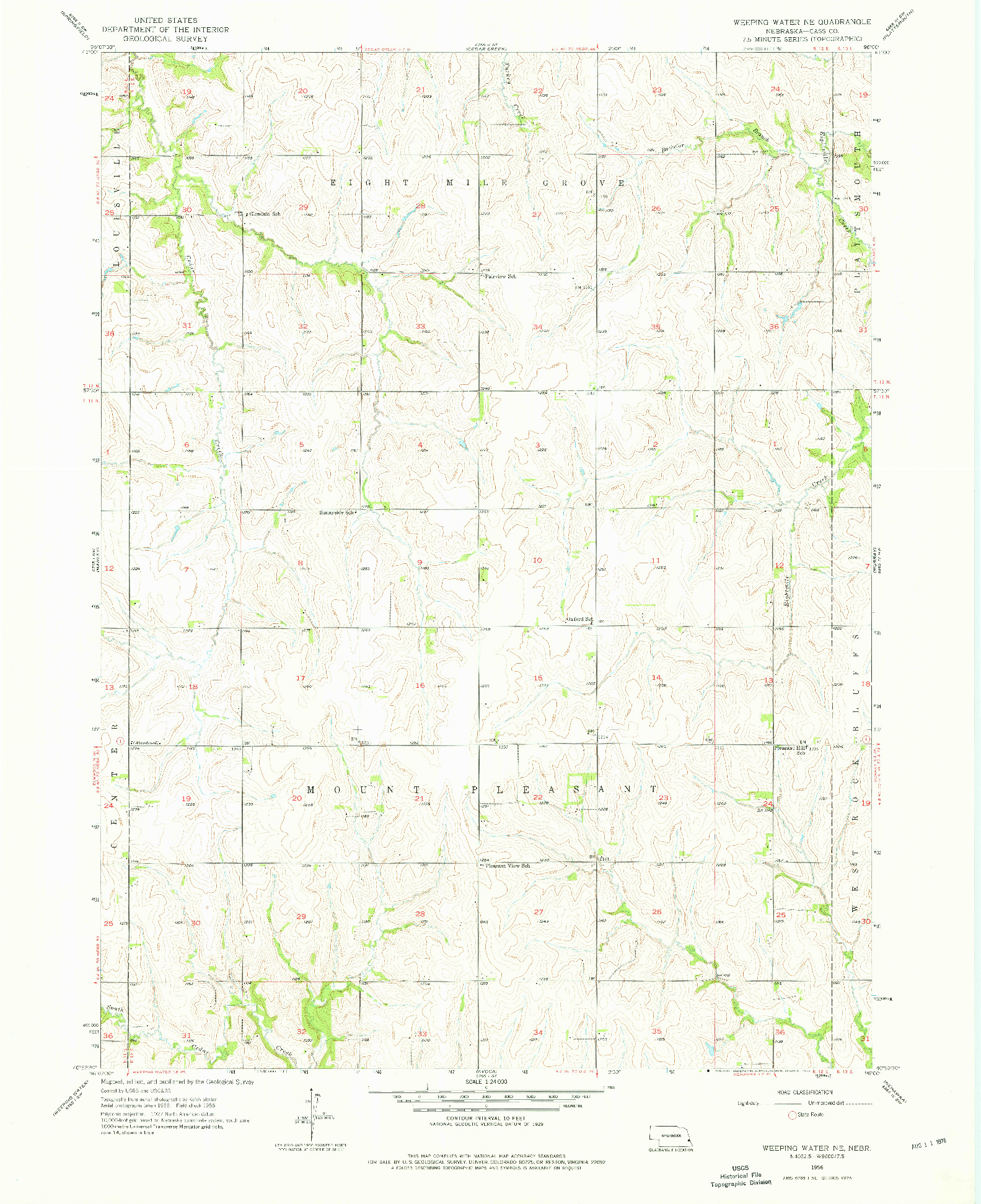 USGS 1:24000-SCALE QUADRANGLE FOR WEEPING WATER NE, NE 1956