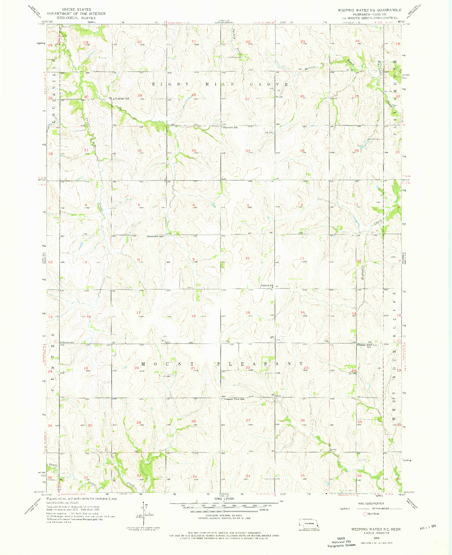 USGS 1:24000-SCALE QUADRANGLE FOR WEEPING WATER NE, NE 1956