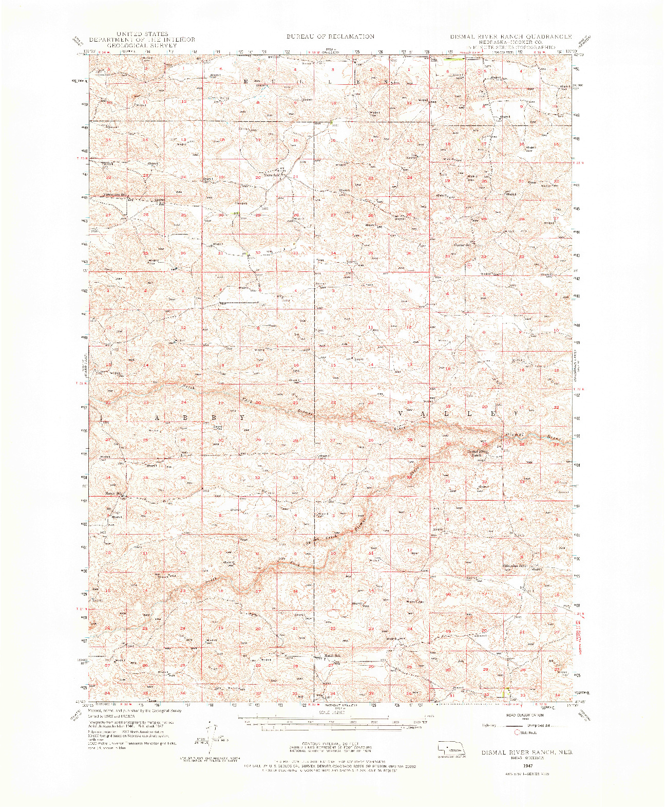 USGS 1:62500-SCALE QUADRANGLE FOR DISMAL RIVER RANCH, NE 1947
