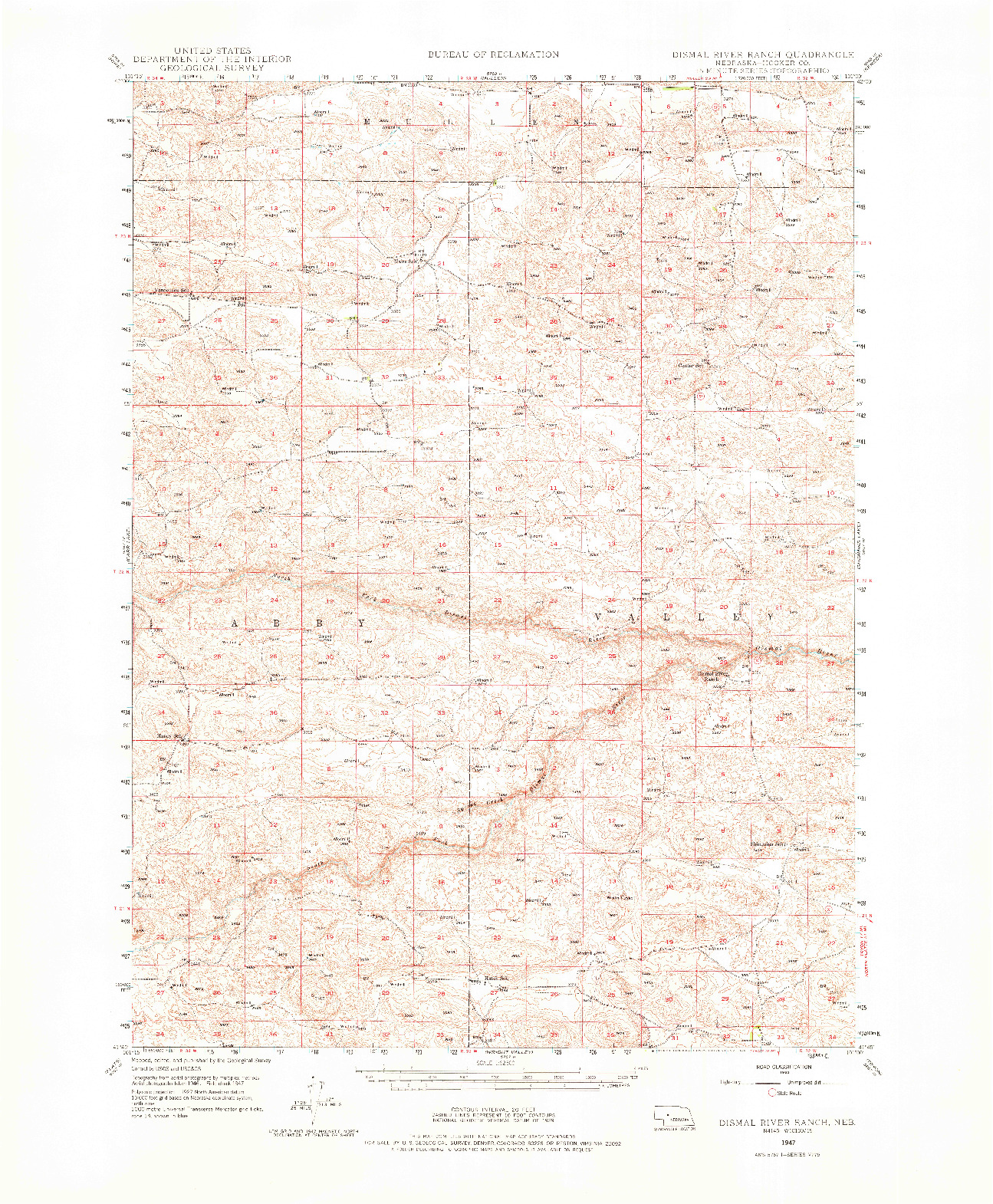 USGS 1:62500-SCALE QUADRANGLE FOR DISMAL RIVER RANCH, NE 1947